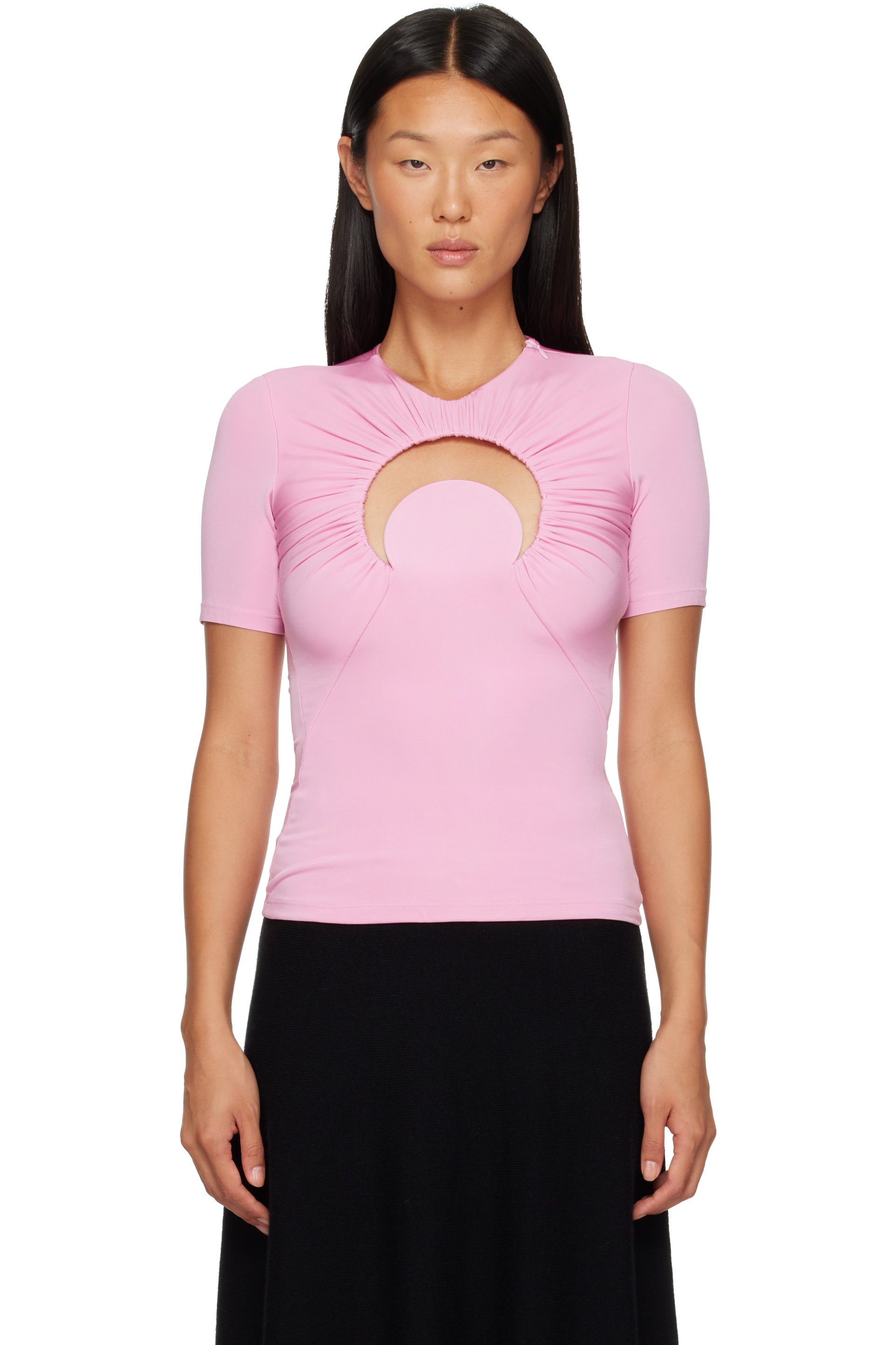 Marine Serre - Pink Moon Gathered Short Sleeve Top