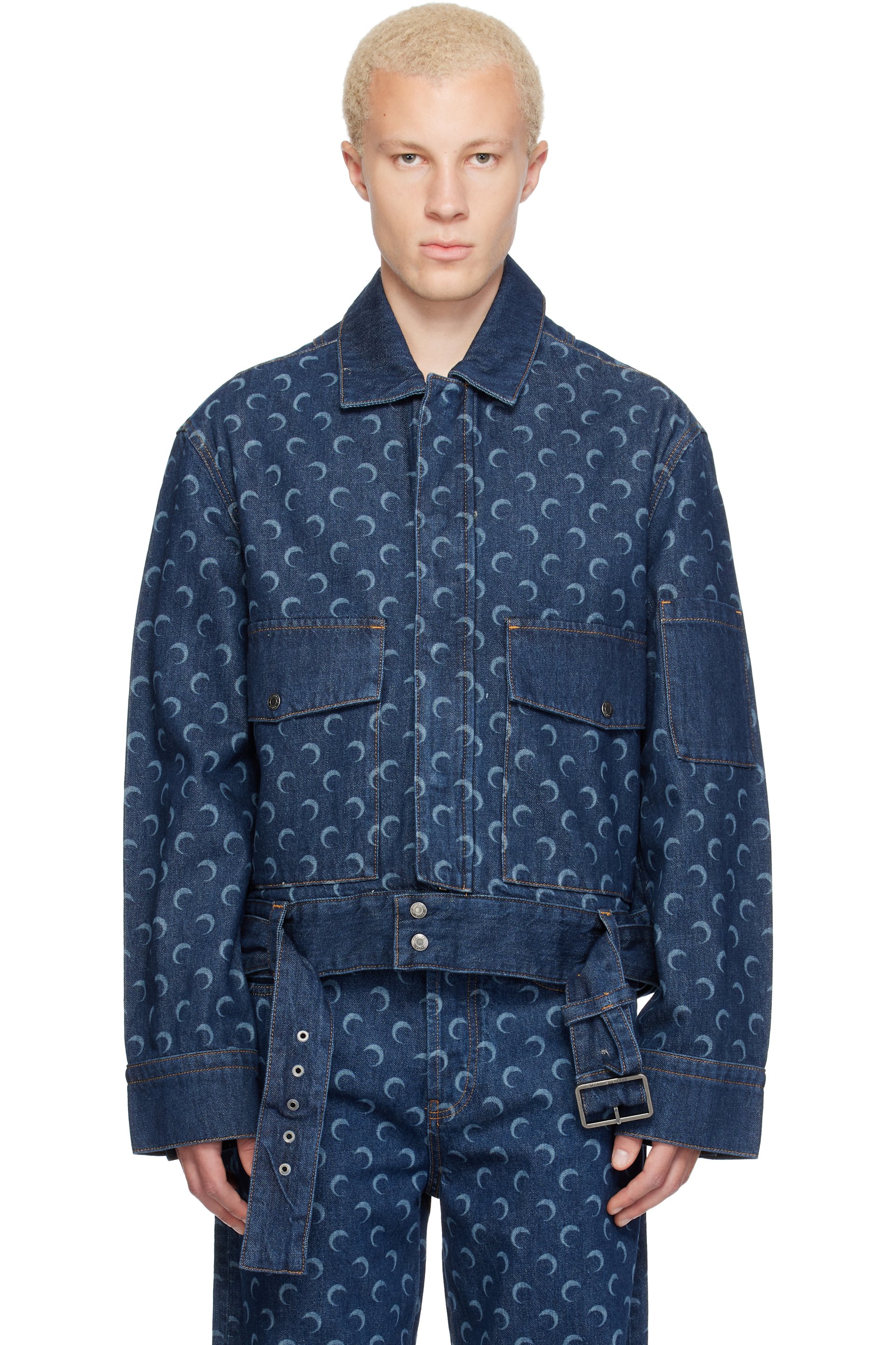 Marine Serre - Blue Belted Trucker Denim Jacket