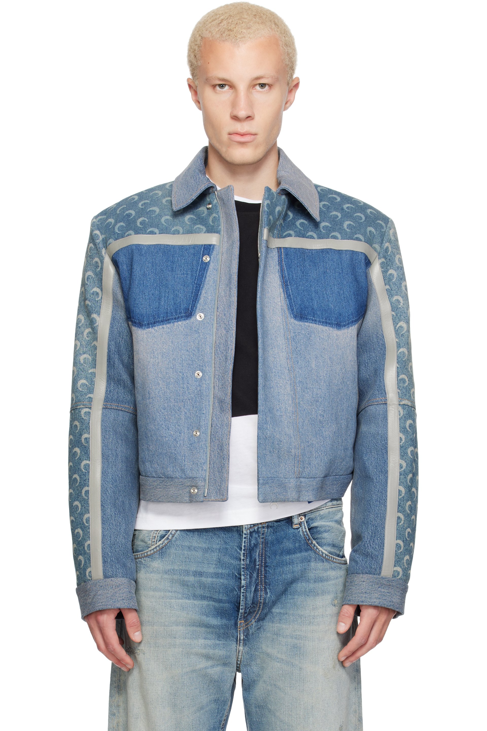 Marine Serre - Blue Regenerated Boxy Denim Jacket