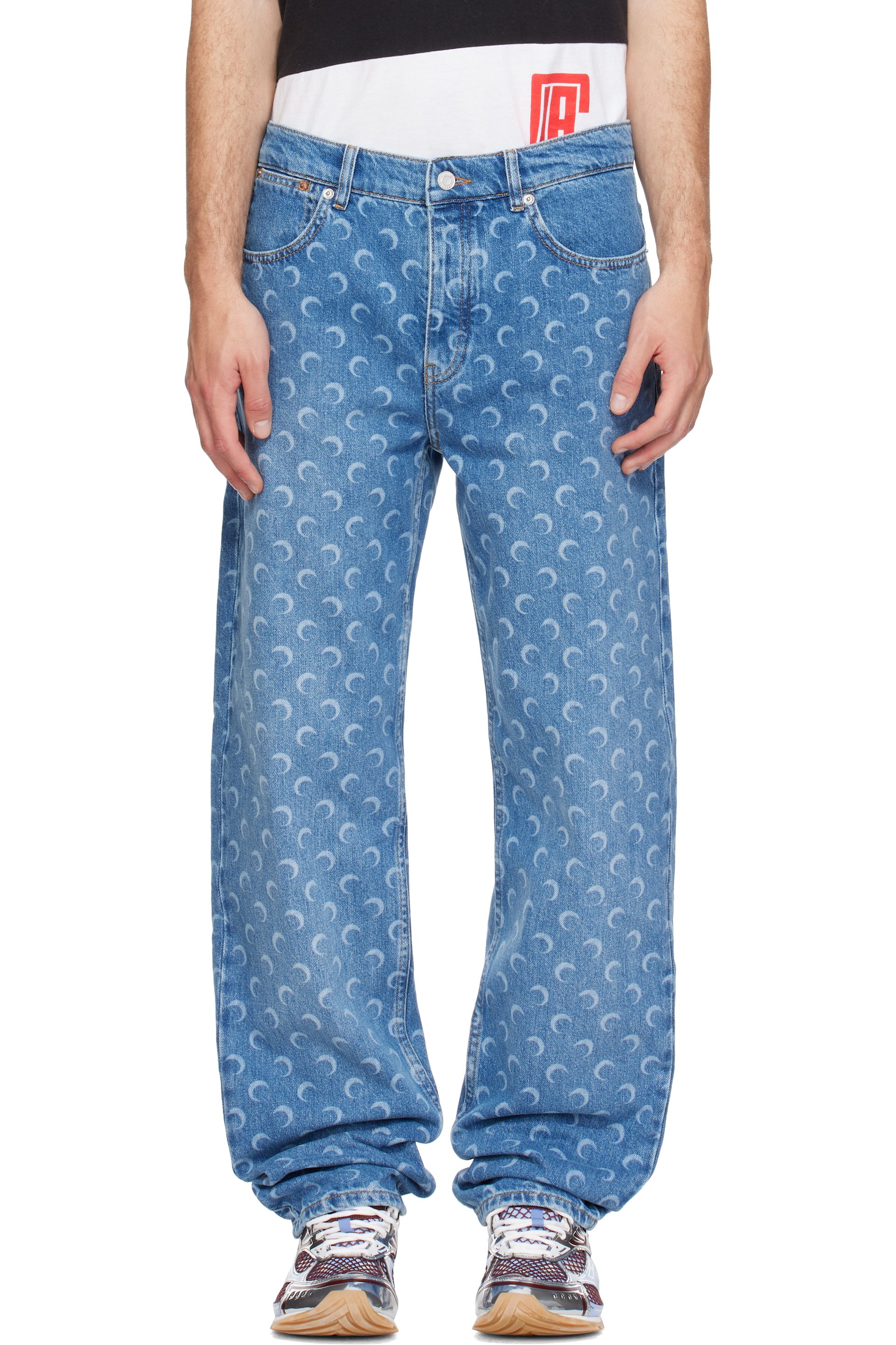 Marine Serre - Blue Moon Laser Wash Denim Straight Jeans