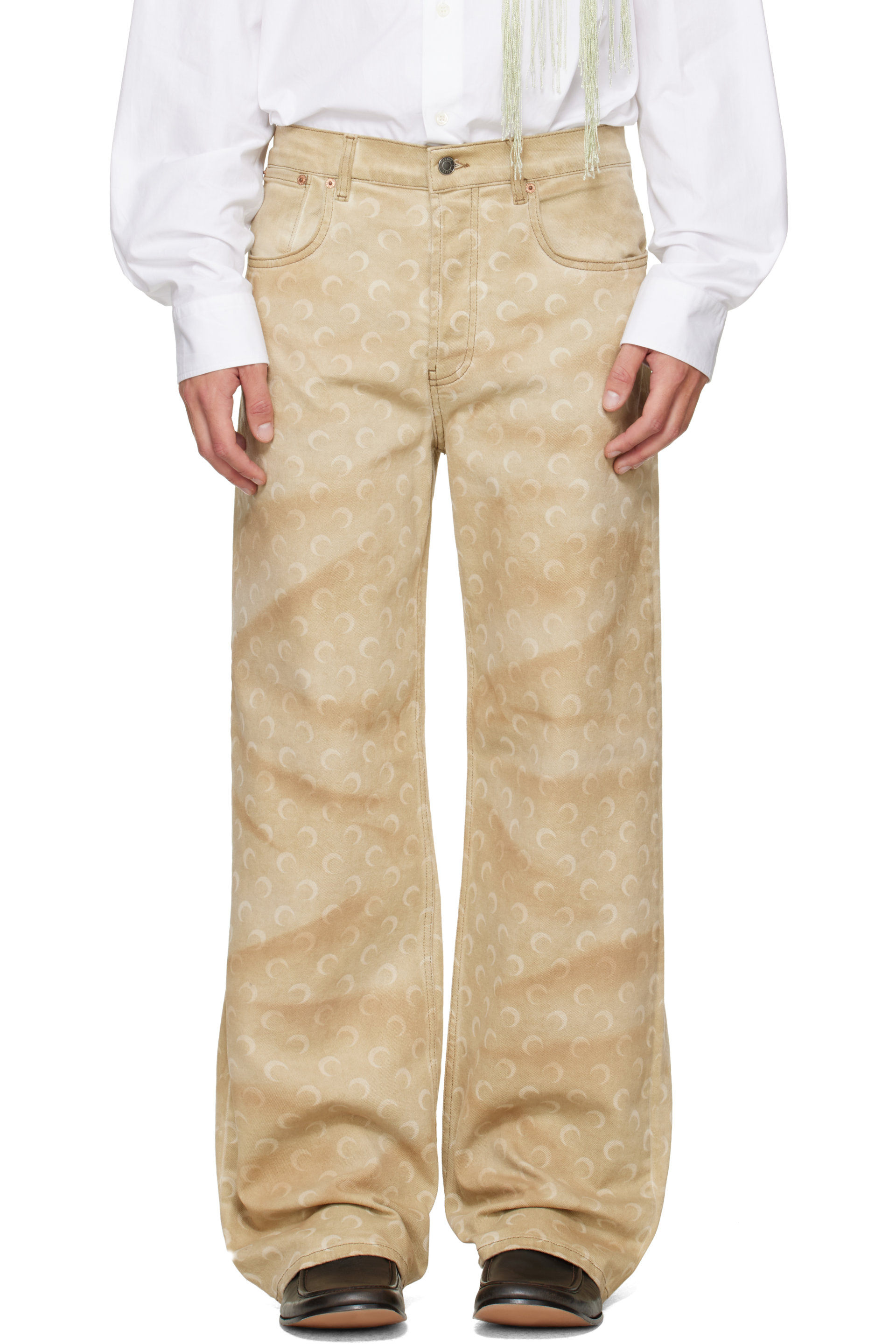 Marine Serre - Beige Faded Moon Denim Straight Jeans