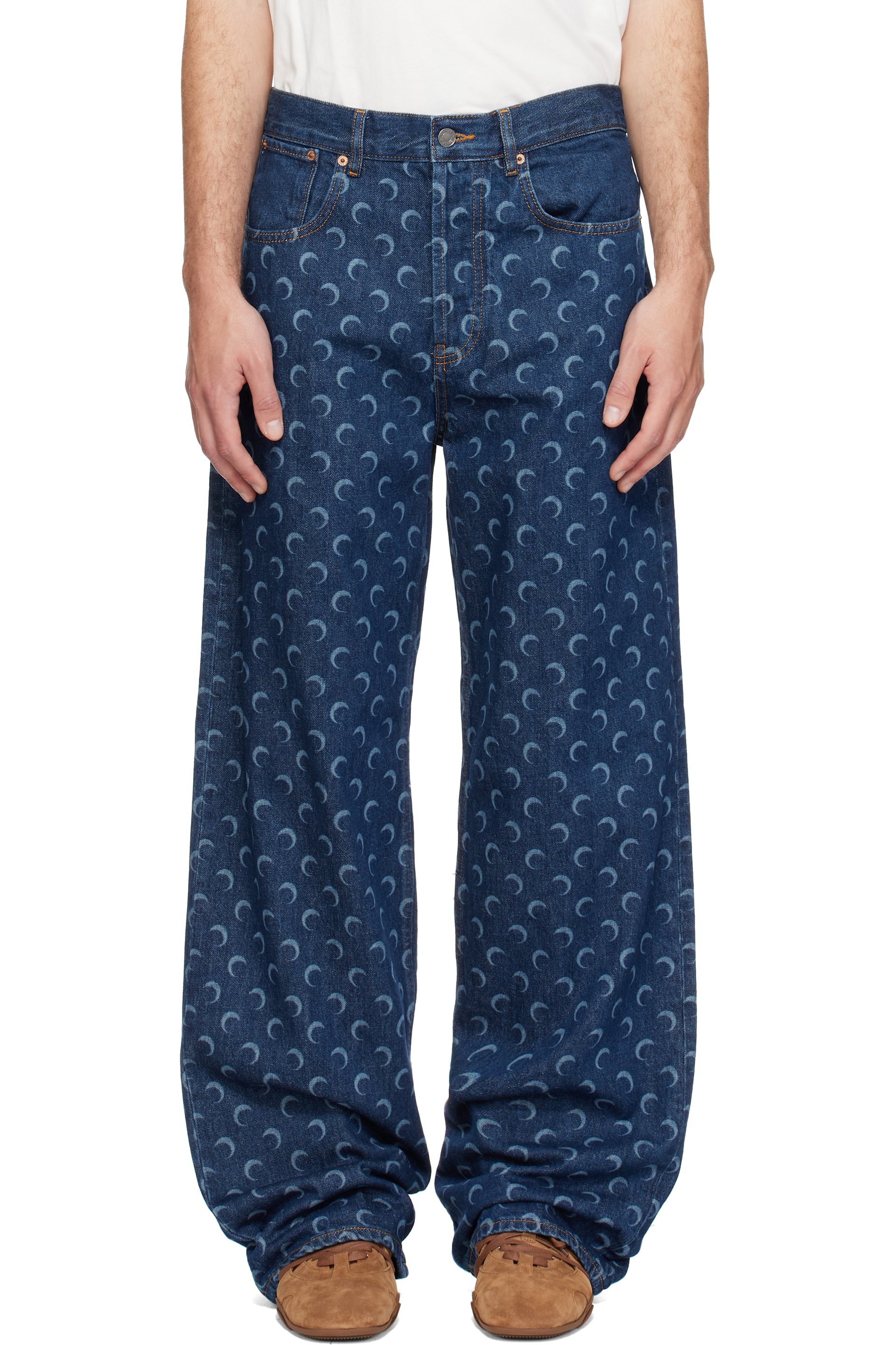 Marine Serre - Blue Denim Straight Jeans