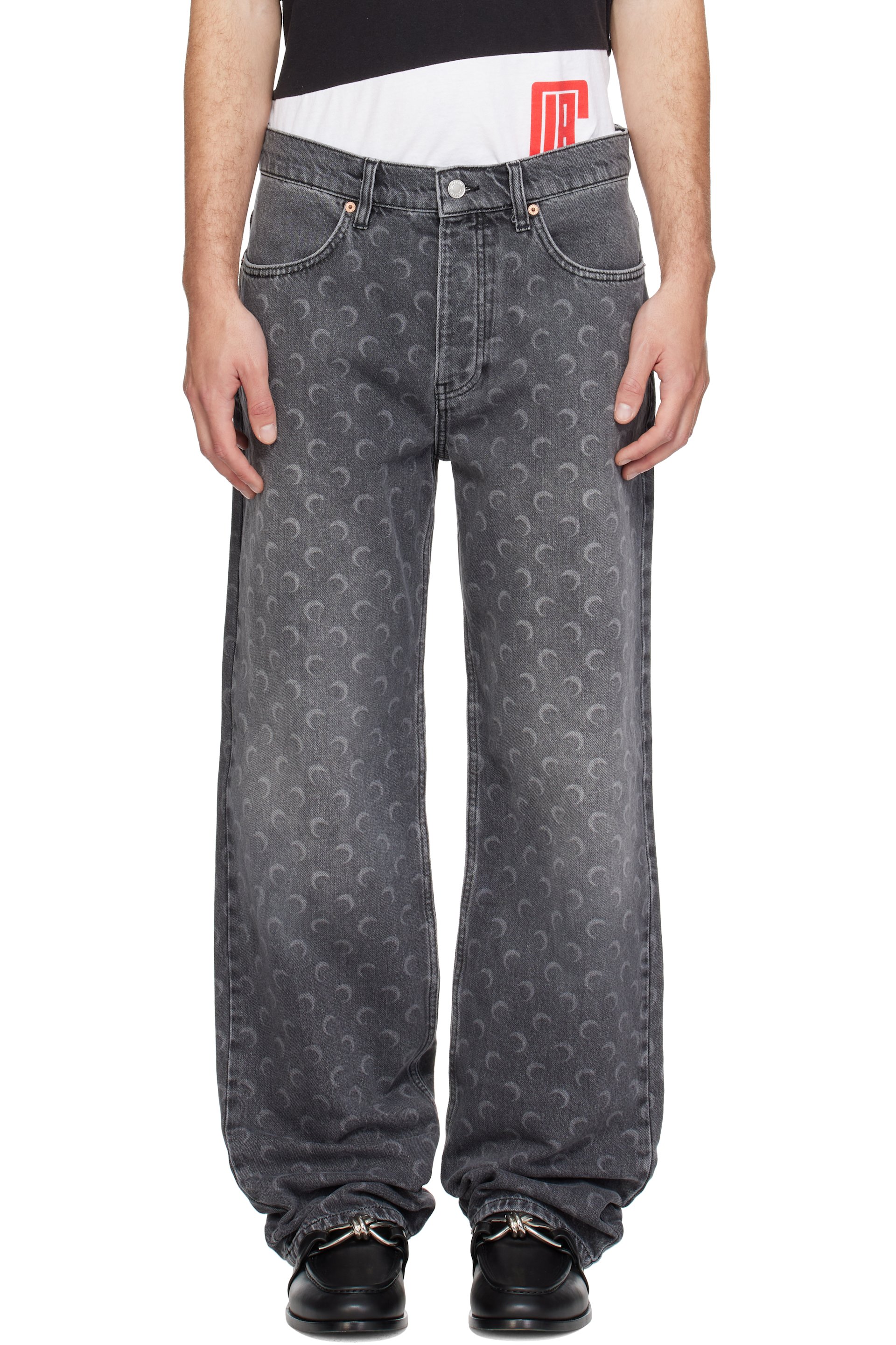 Marine Serre - 灰色 Moon Laser Wash Baggy 牛仔裤