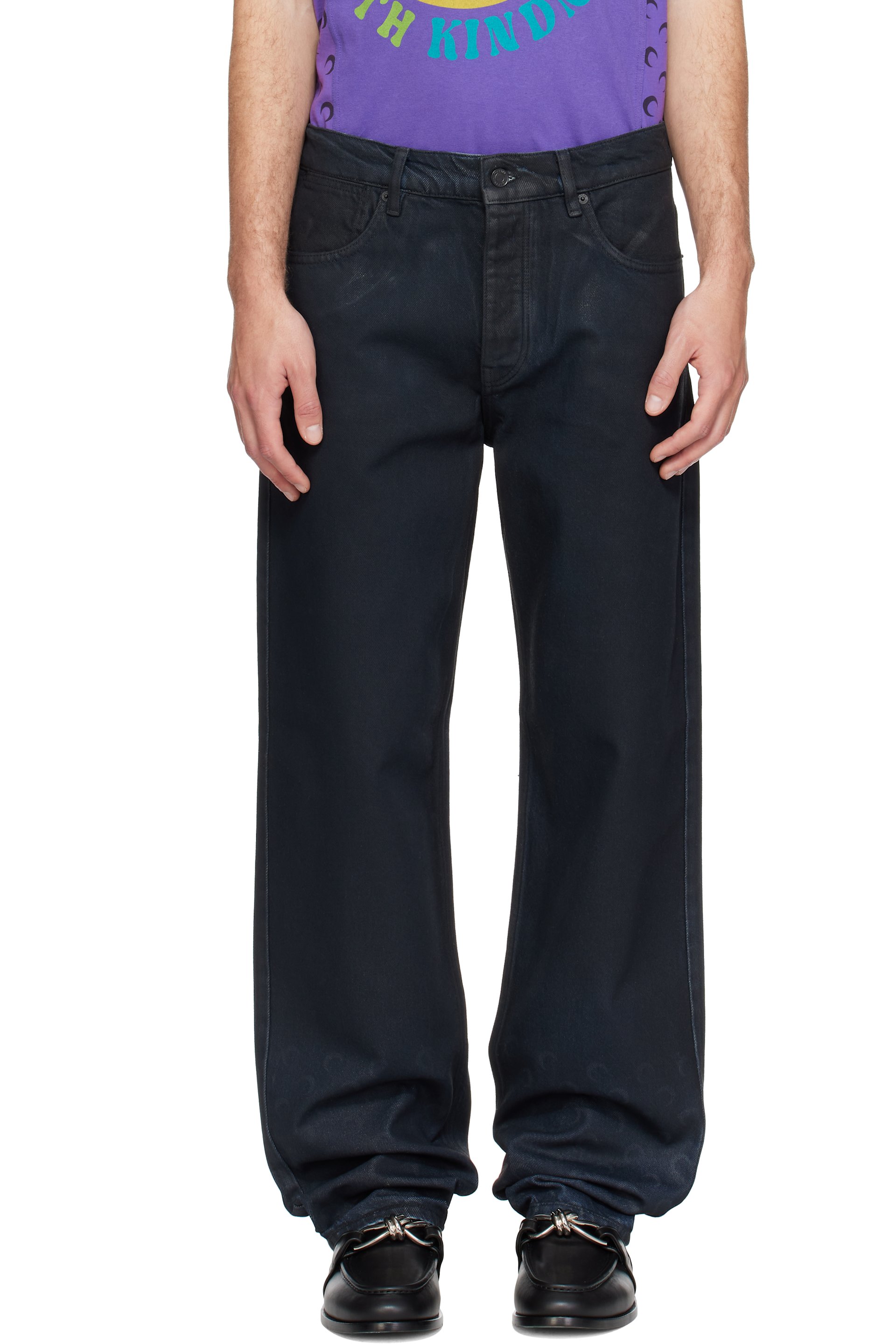 Marine Serre - 黑色 Moon Waxed Denim Straight 牛仔裤