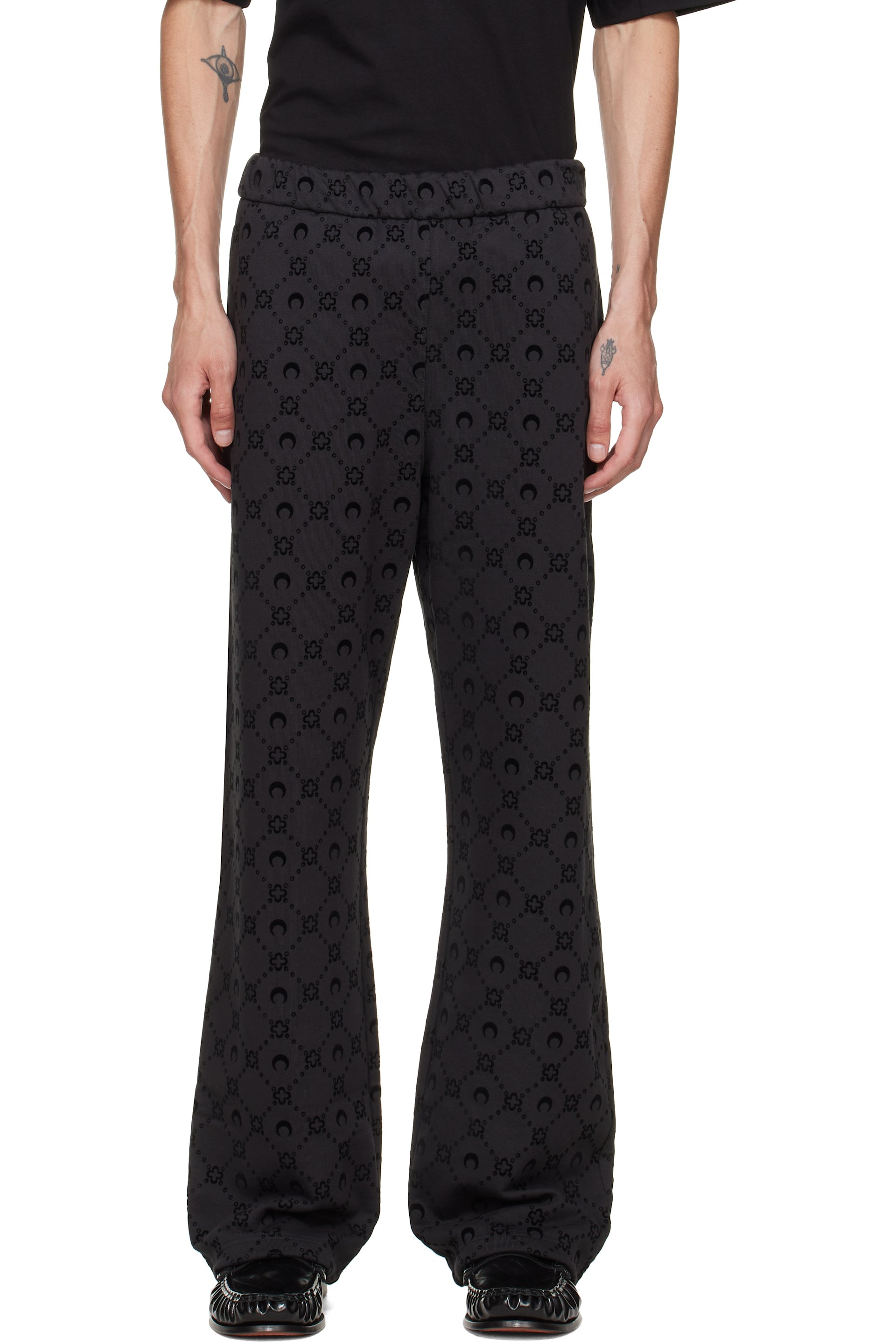 Marine Serre - Black Moonogram Flocked Fleece Sweatpants