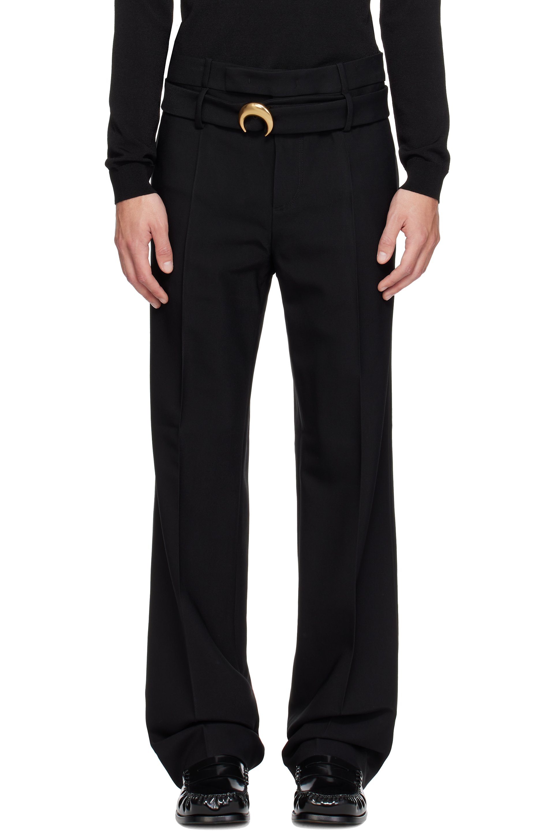 Marine Serre - 黑色 Tailored Belted Serge 长裤
