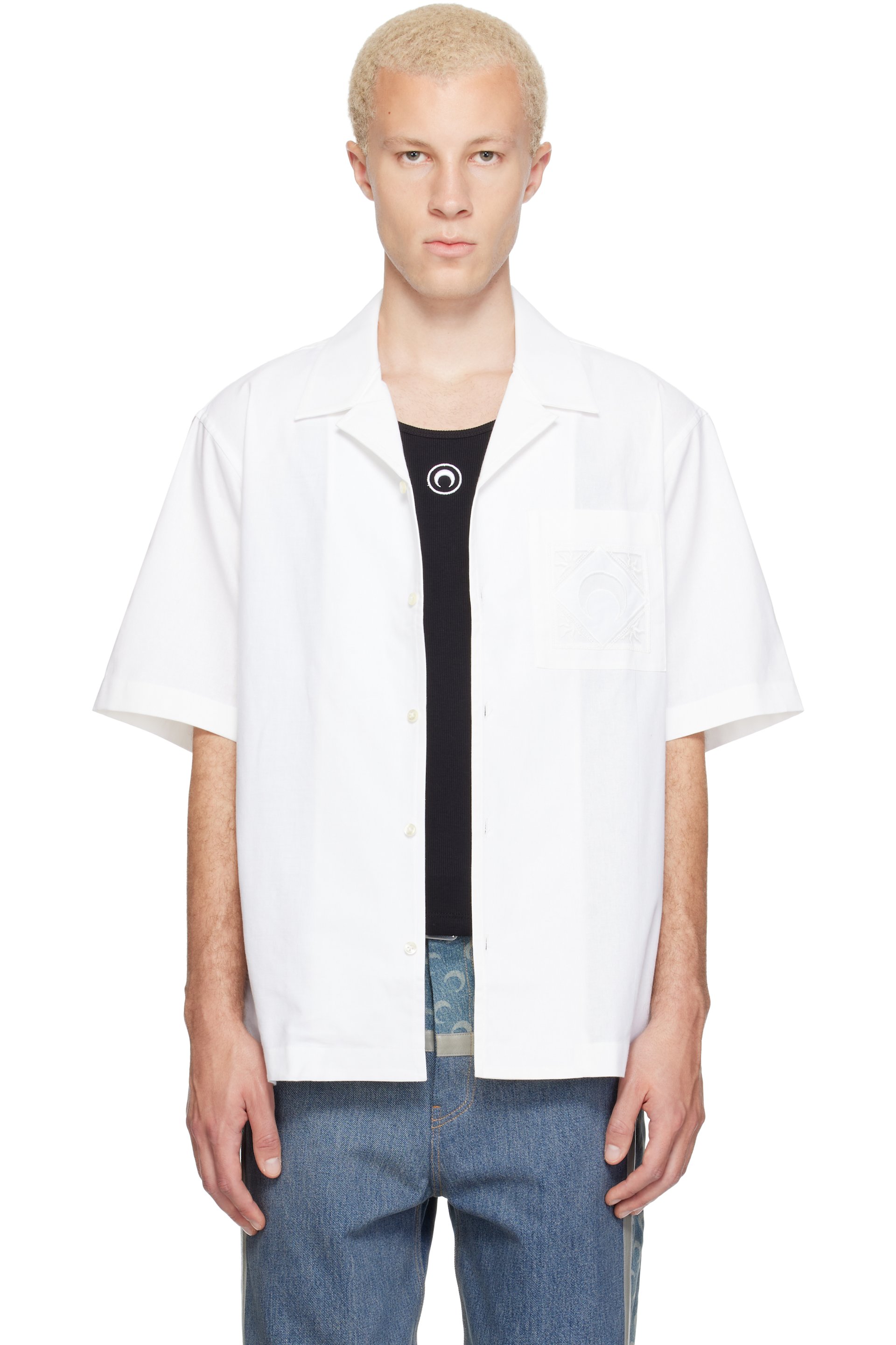 Marine Serre - White Regenerated 'Household Linens' S/S Shirt