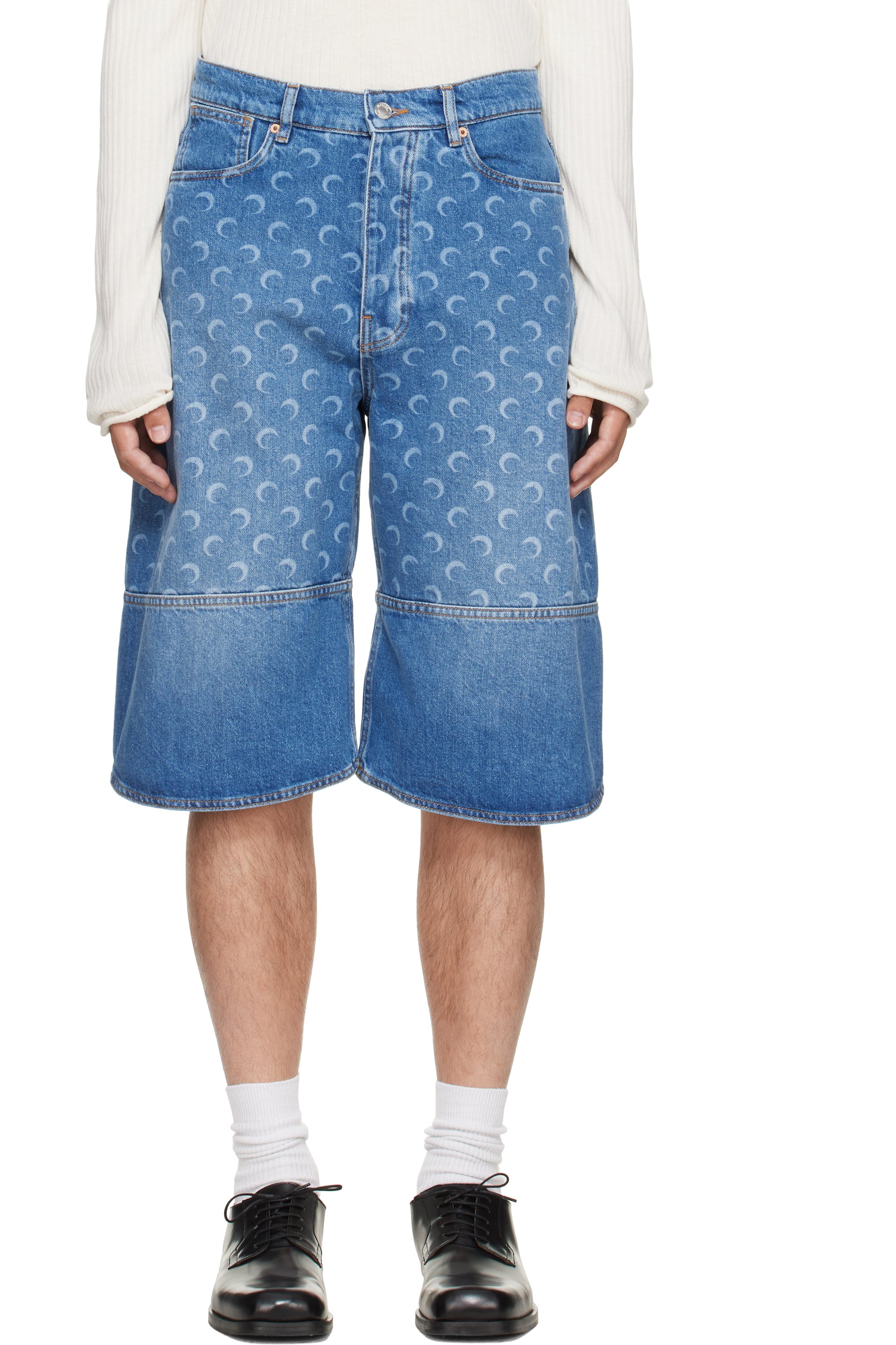 Marine Serre - Blue Denim Bermuda Shorts