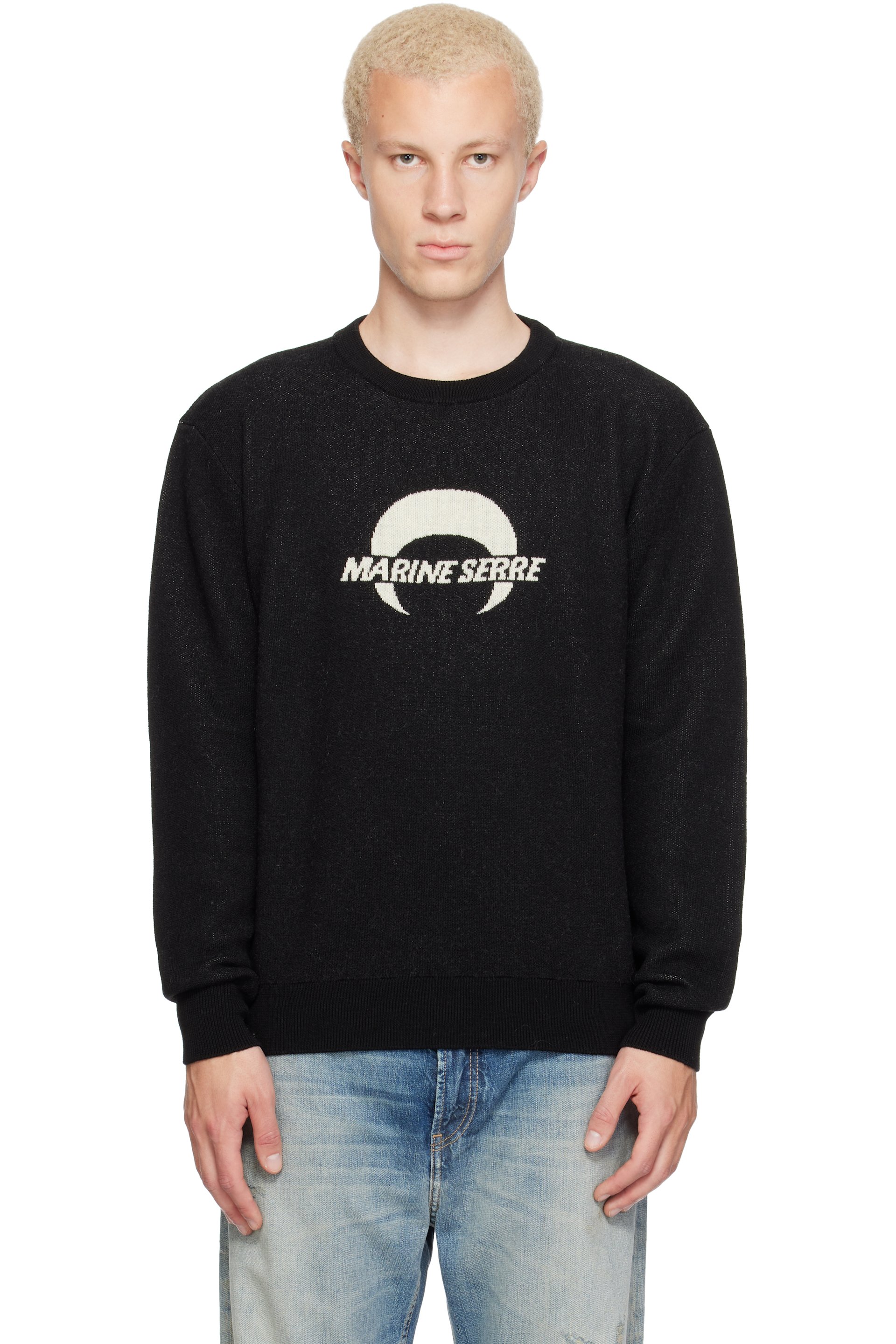 Marine Serre - Black Merino Wool Knit LS Sweater