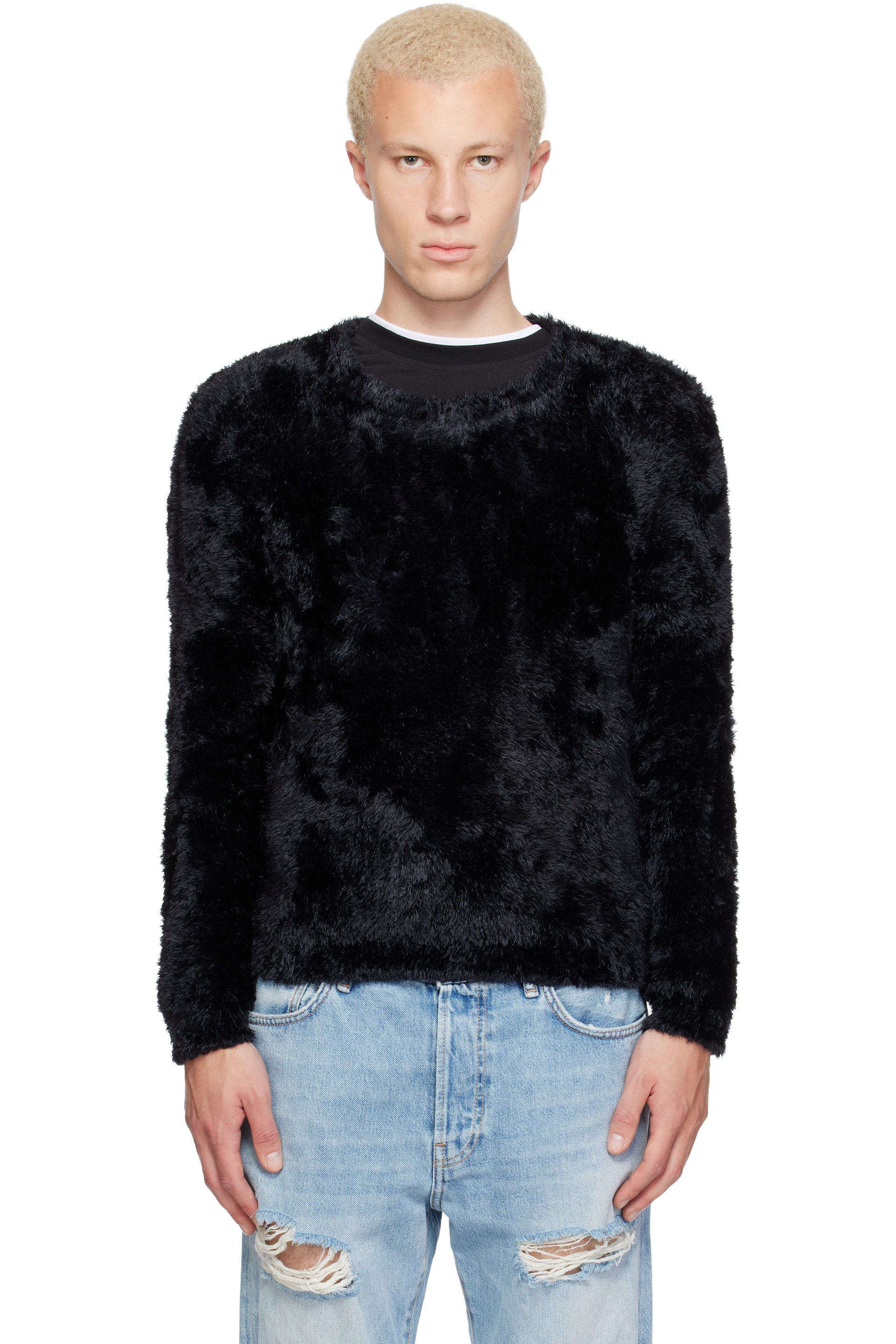 Marine Serre - Black Wild Fluffy Knit Crewneck Sweater