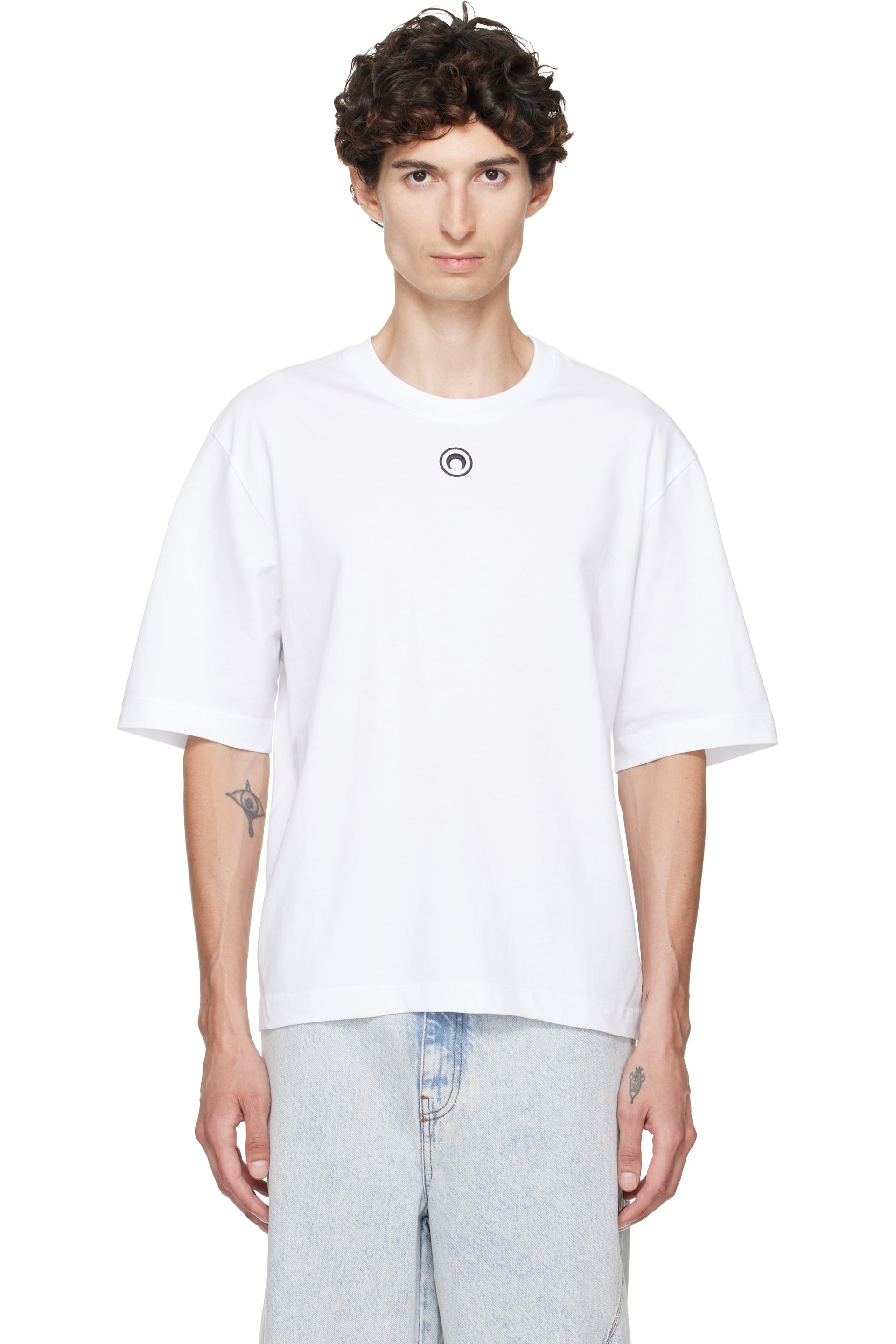 Marine Serre - White Moon Logo Jersey Loose Fit T-shirt