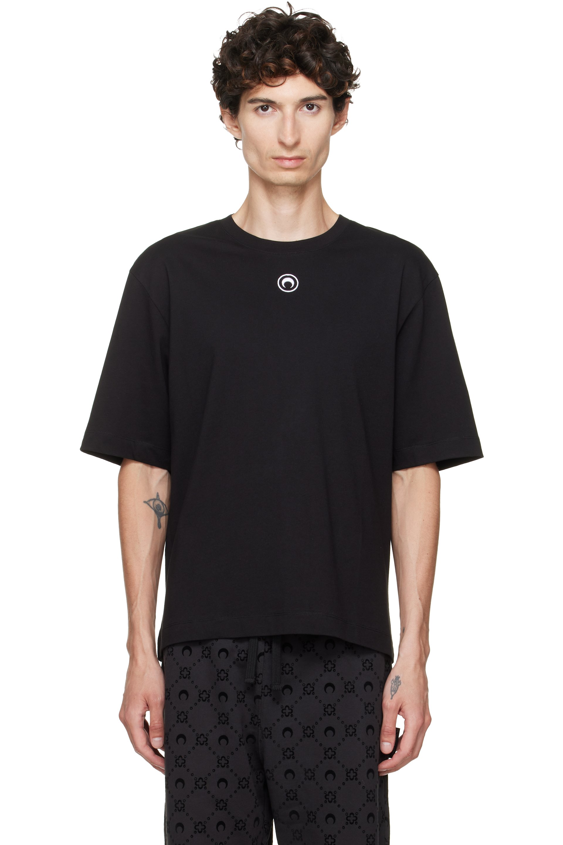 Marine Serre - Black Moon Logo Jersey Loose Fit T-shirt