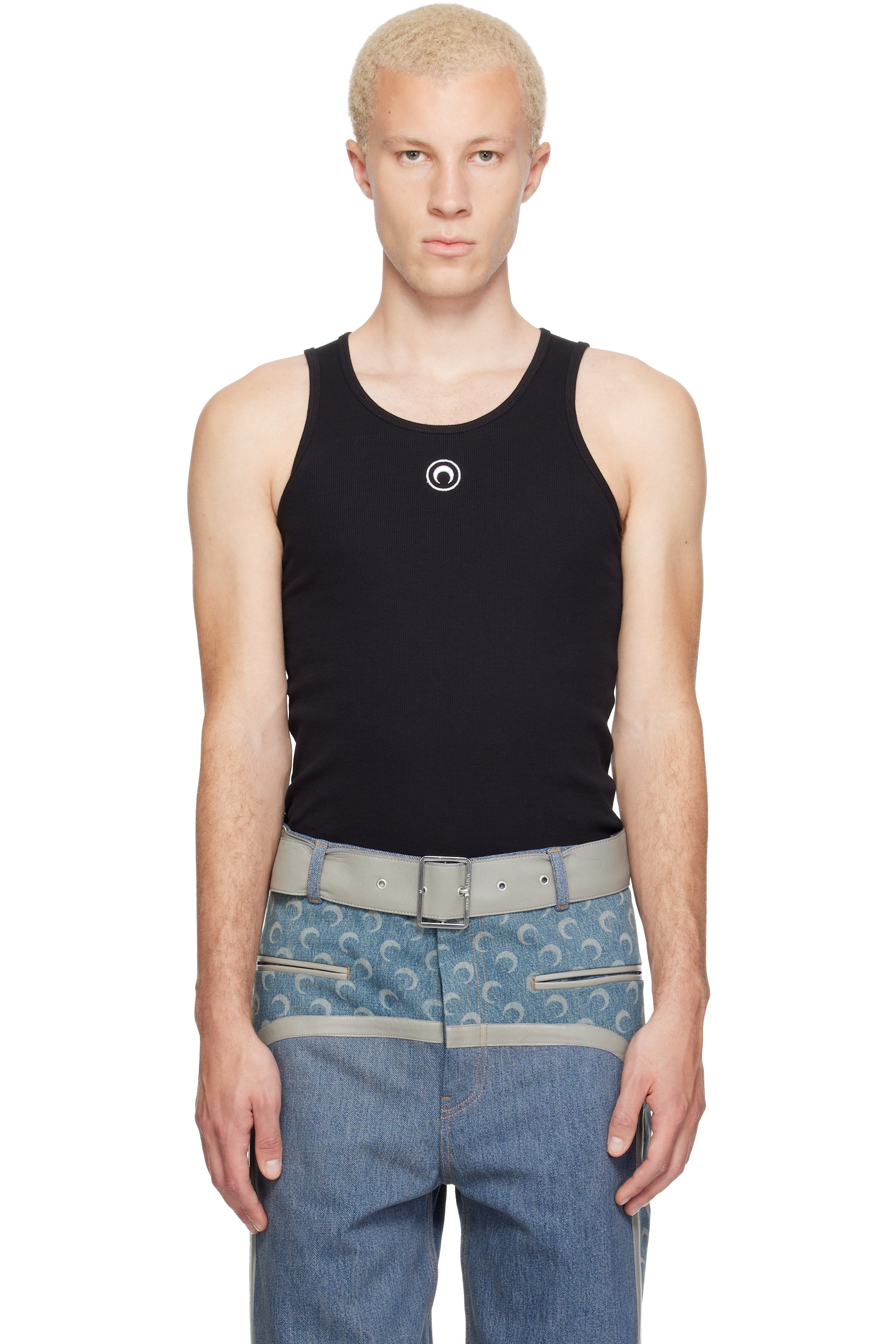 Marine Serre - Black Moon Logo Ribbed Jersey Tank Top