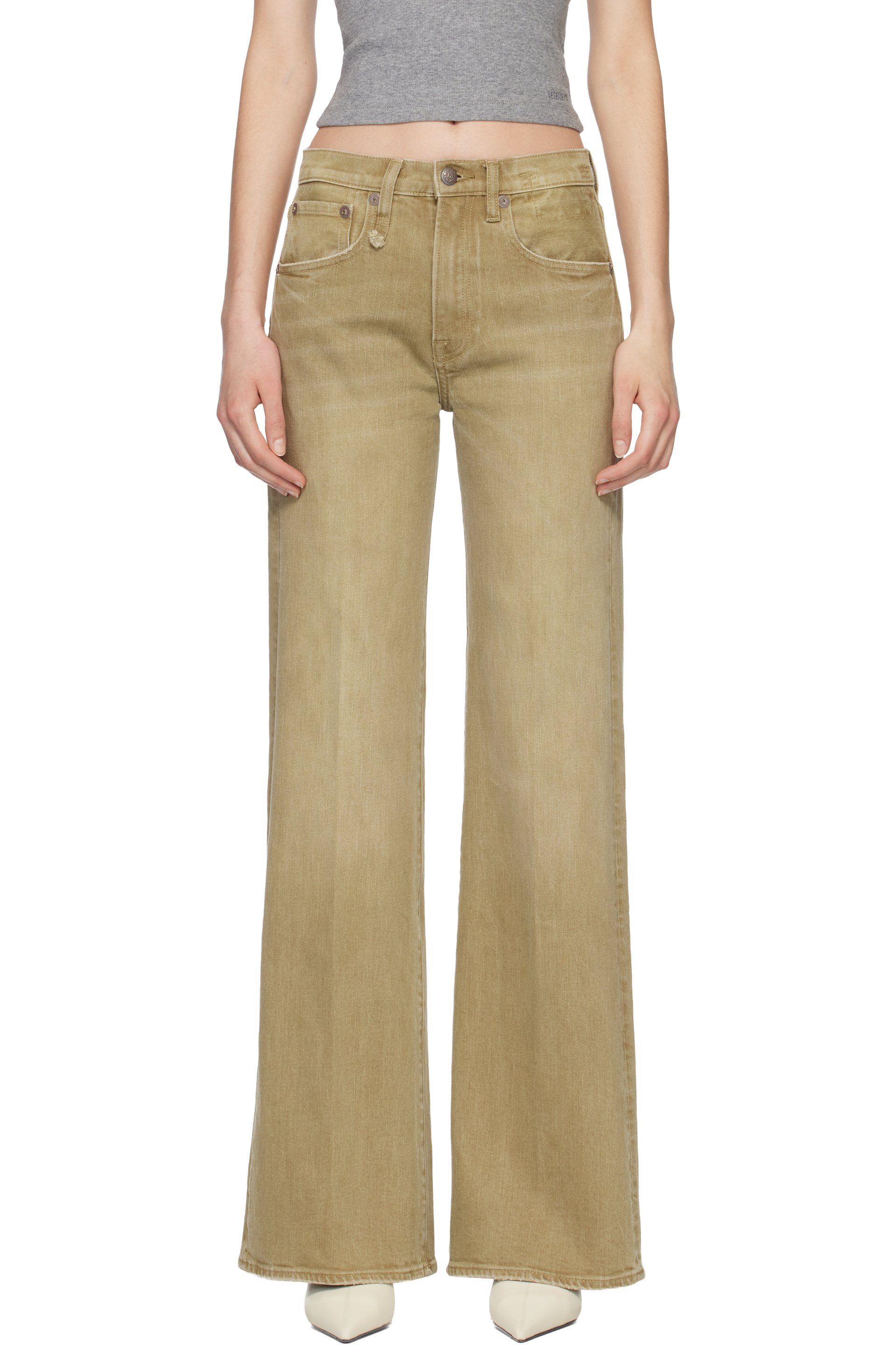 R13 - Jean évasé beige à taille haute