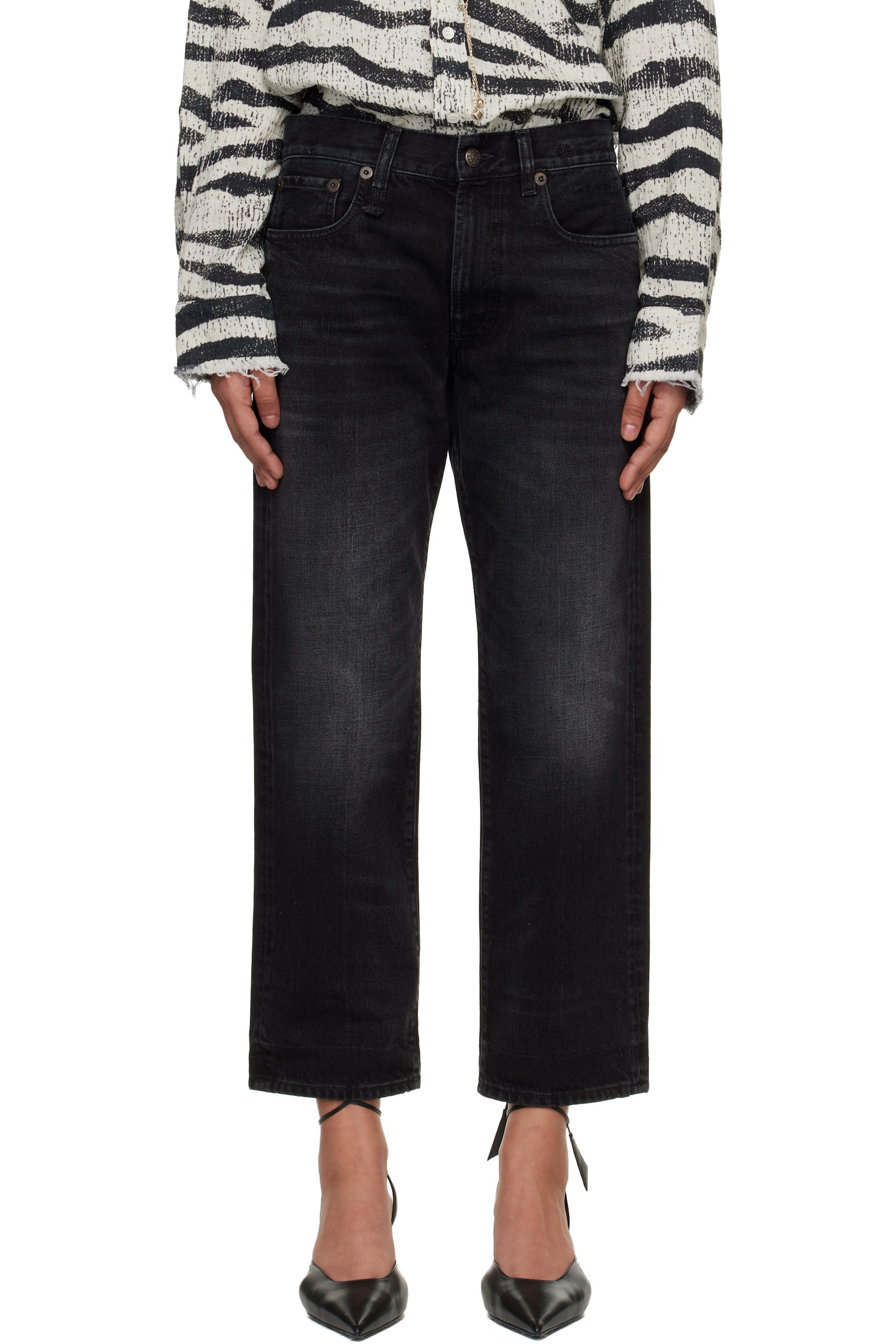L'Appartement【R13】 BOYFRIEND ダメージデニム（黒） Black Wash Boyfriend Jeans by R13 on Sale