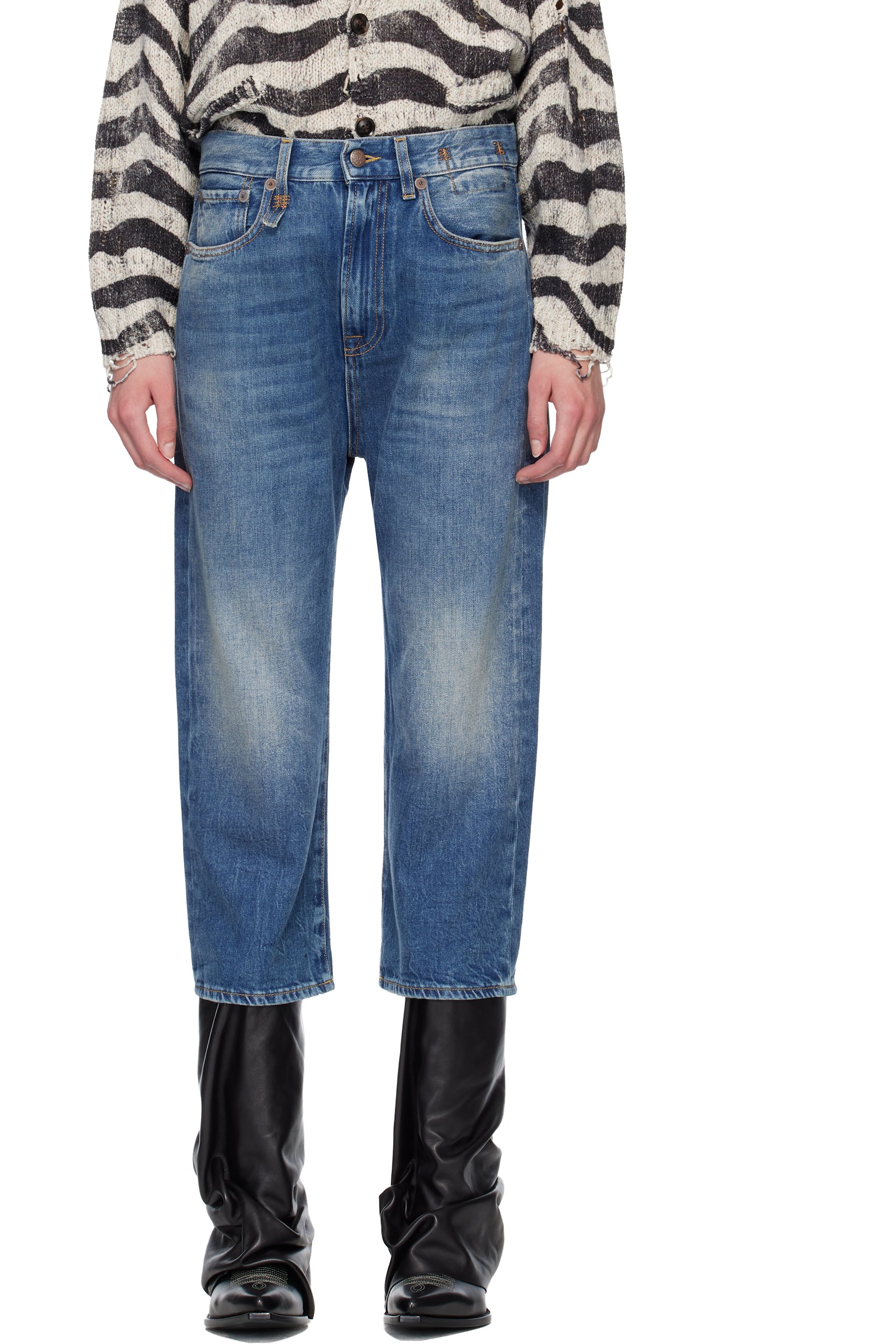 R13 - Jean façon tailleur bleu à entrejambe bas