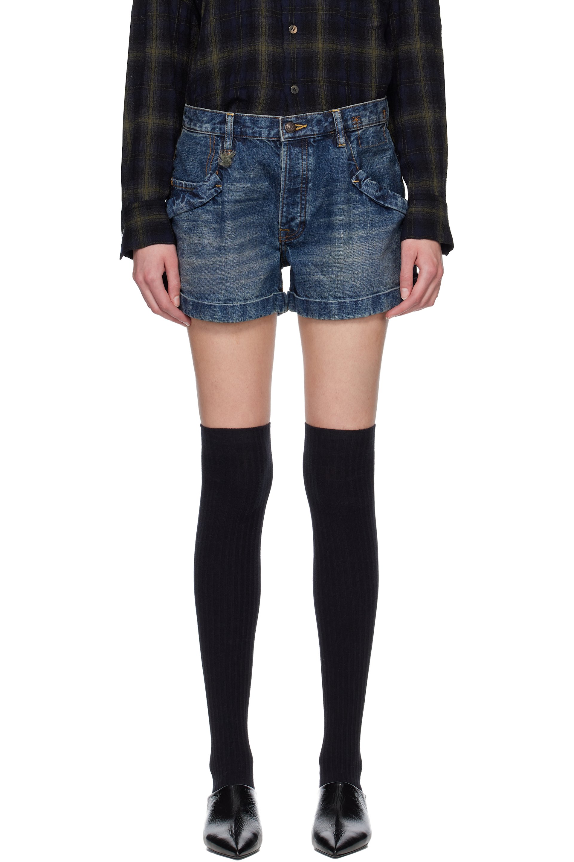 R13 - Short bleu en denim à poches