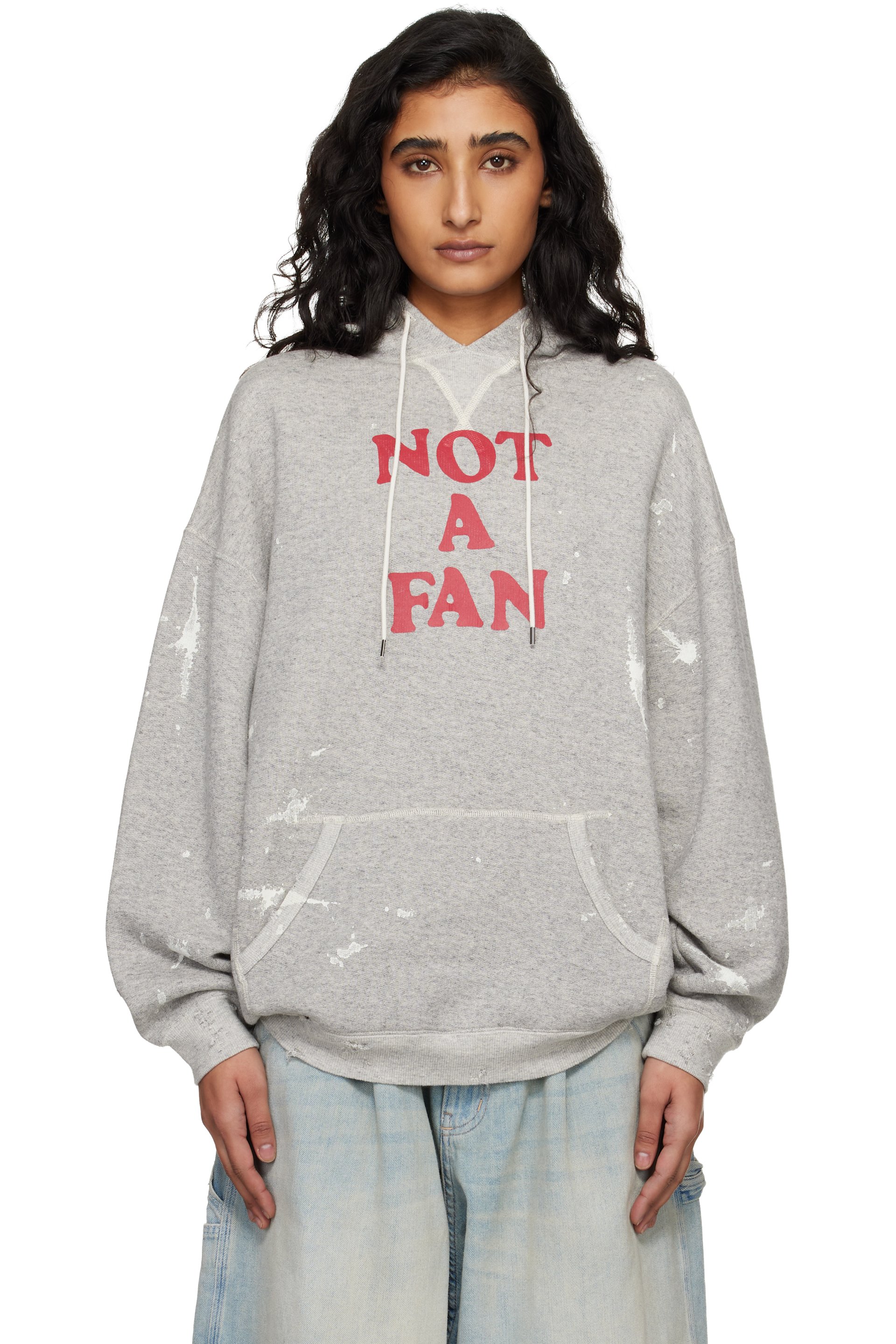 R13 - Pull à capuche surdimensionné 'Not A Fan' gris