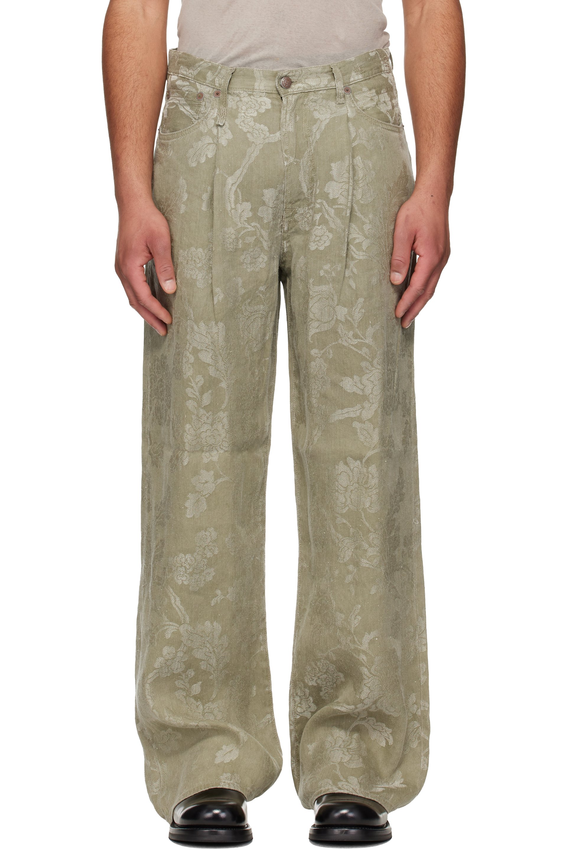 R13 - Khaki Damon Pleated Trousers