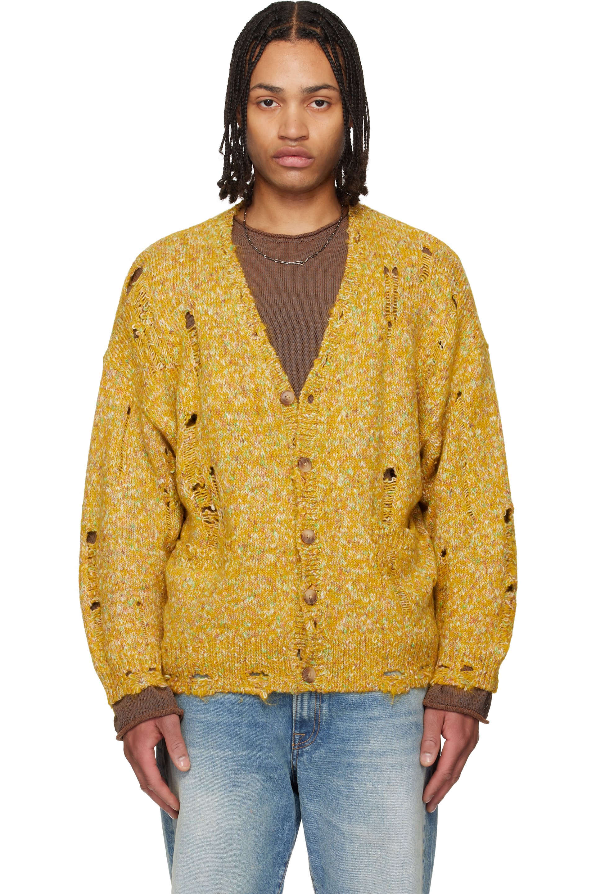 R13 - Yellow Distressed Oversized Cardigan