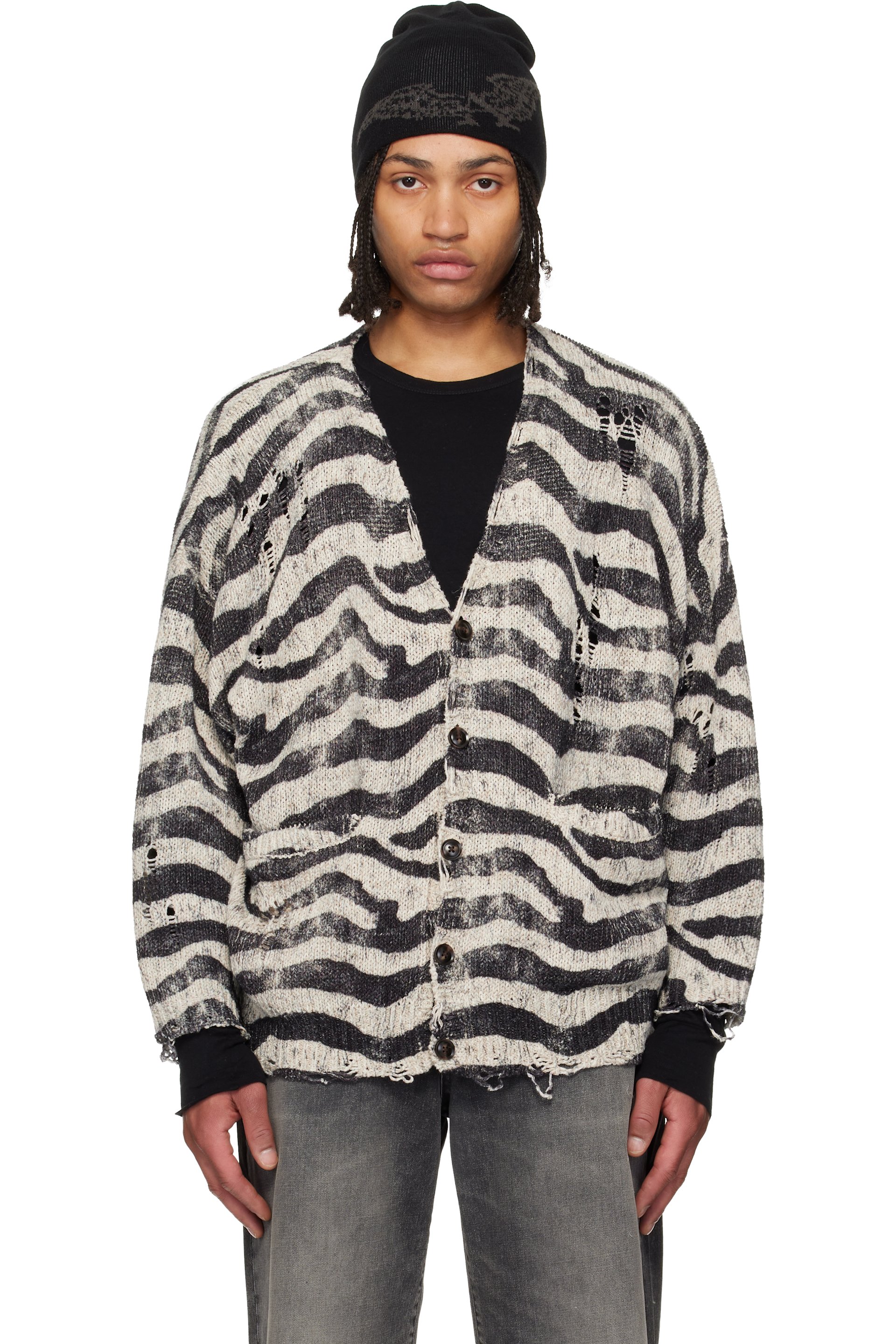 R13 - Cardigan surdimensionné noir et blanc à motif imprimé