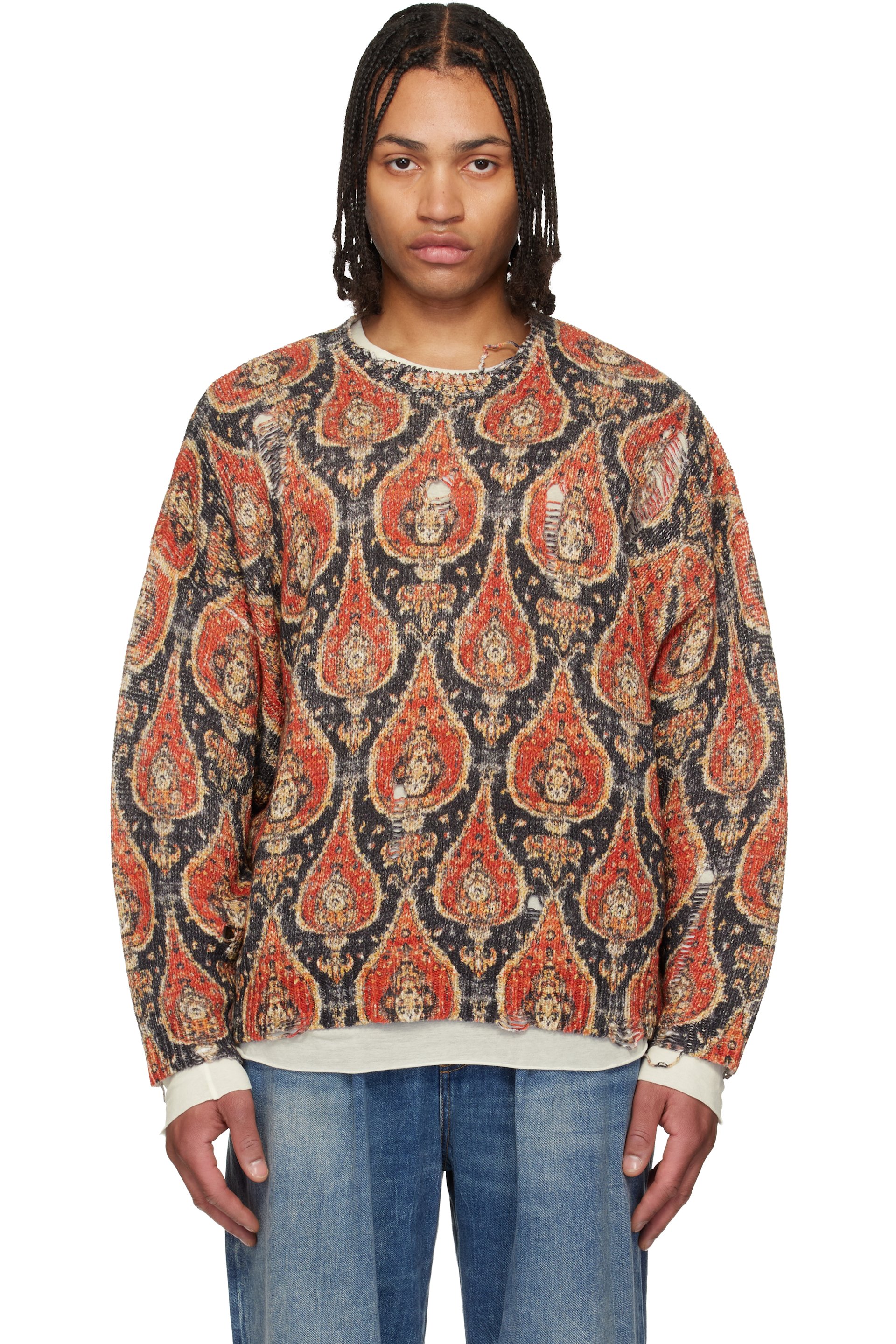R13 - Pull surdimensionné orange et noir à imprimé