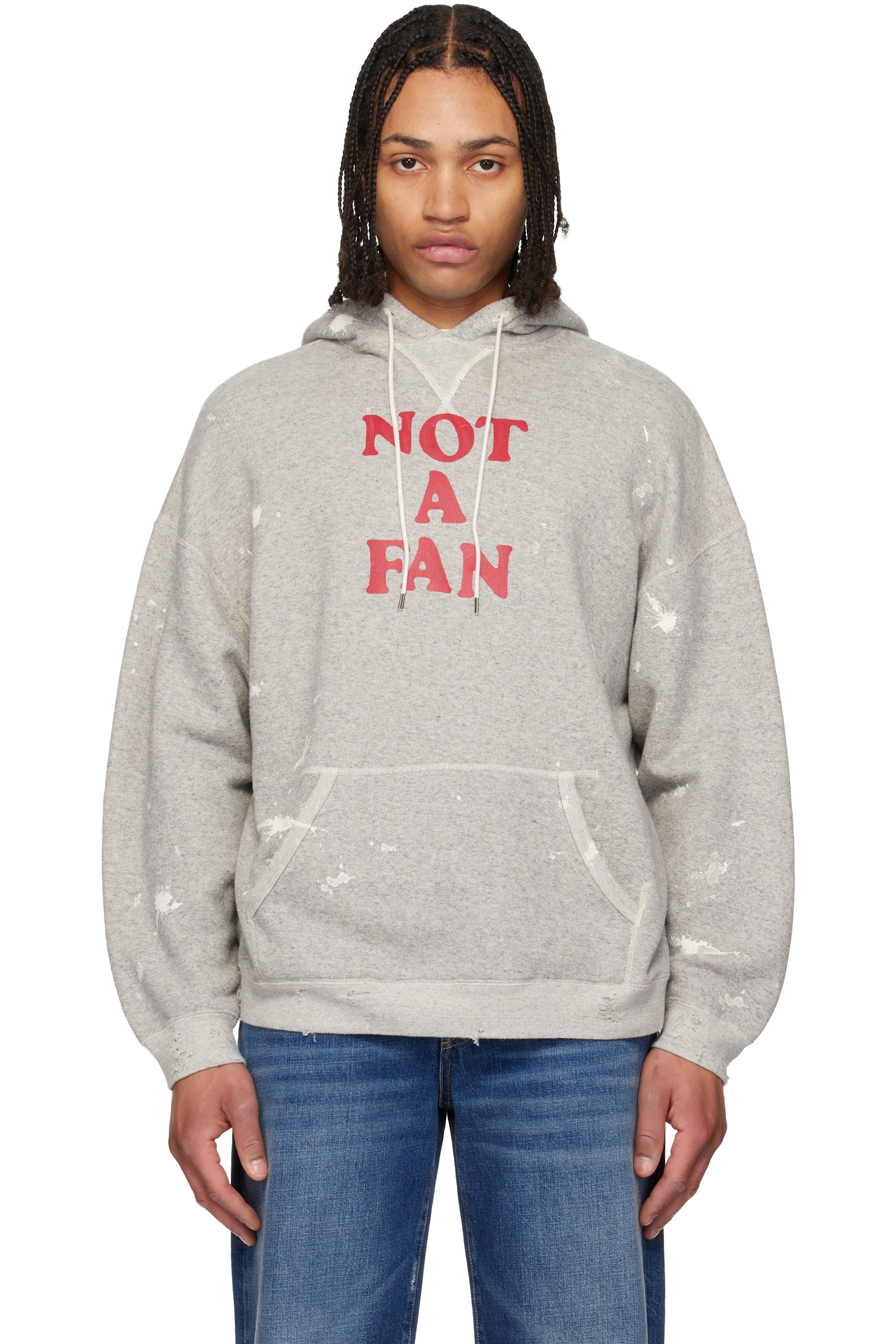 R13 - Pull à capuche surdimensionné 'Not A Fan' gris