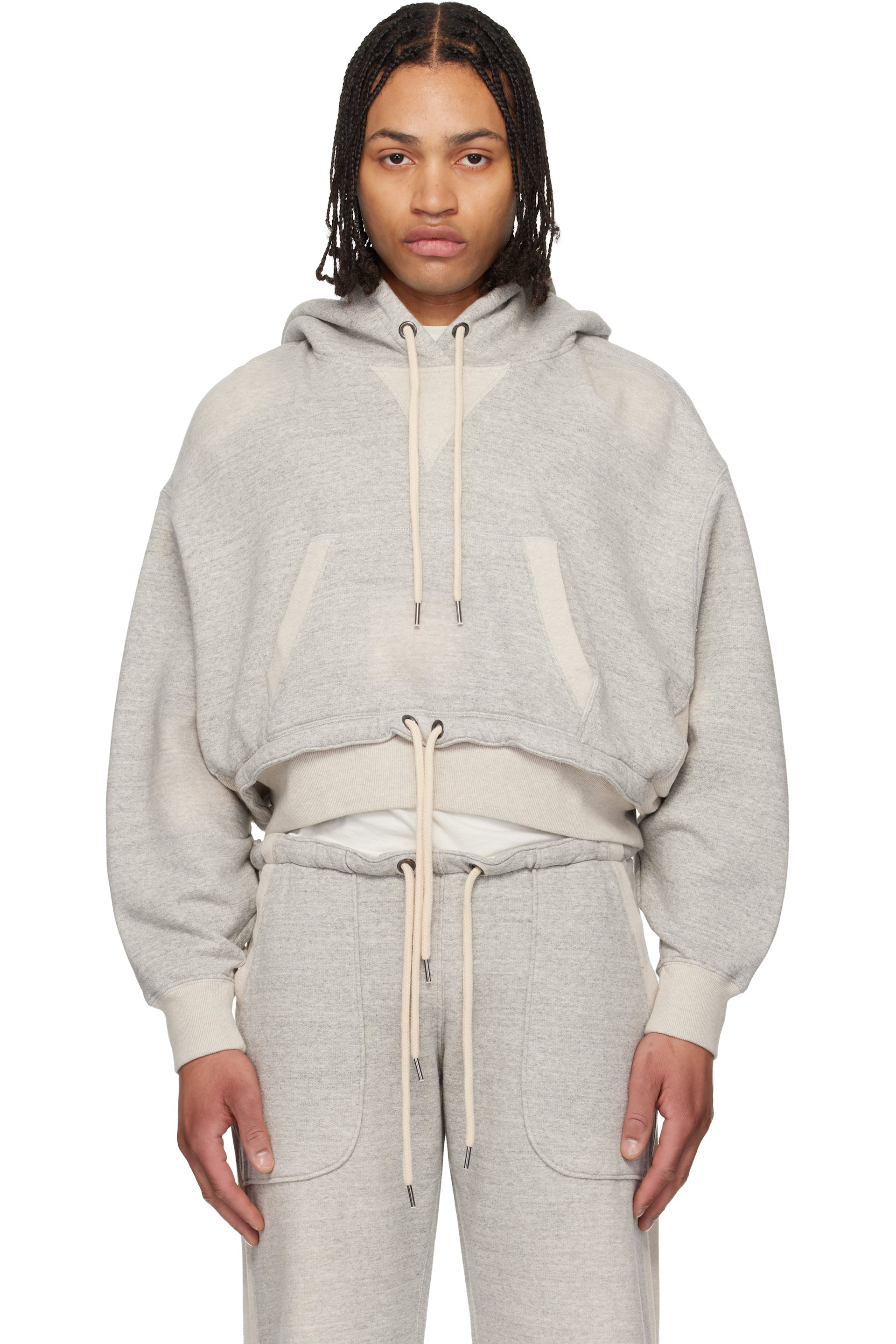 R13: Gray Cinched Hem Popover Hoodie | SSENSE