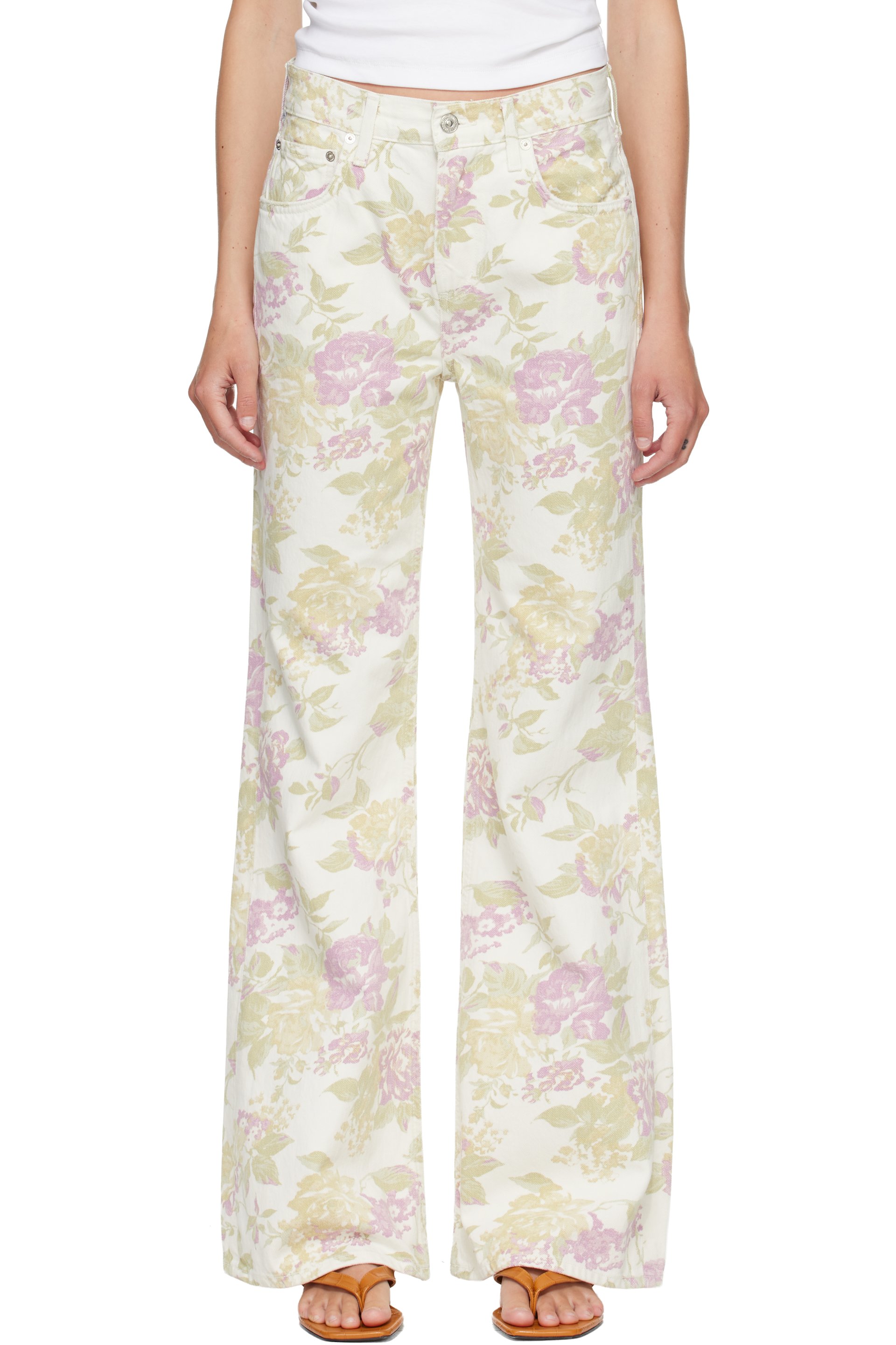 Citizens of Humanity - Off-White & Pink Kimberly 70's Flare Jeans