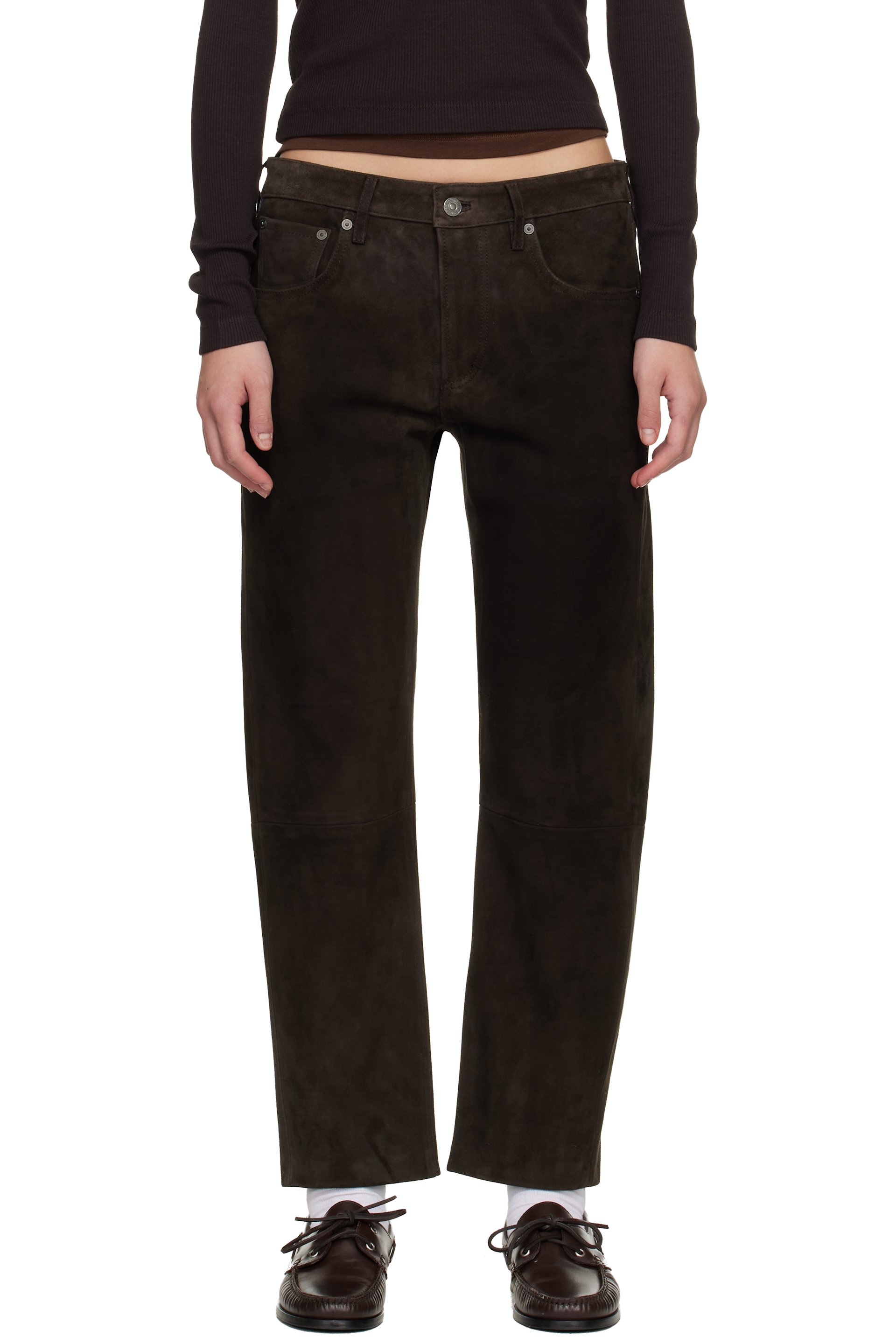Citizens of Humanity - Brown Winslow Boyfriend Suede Trousers