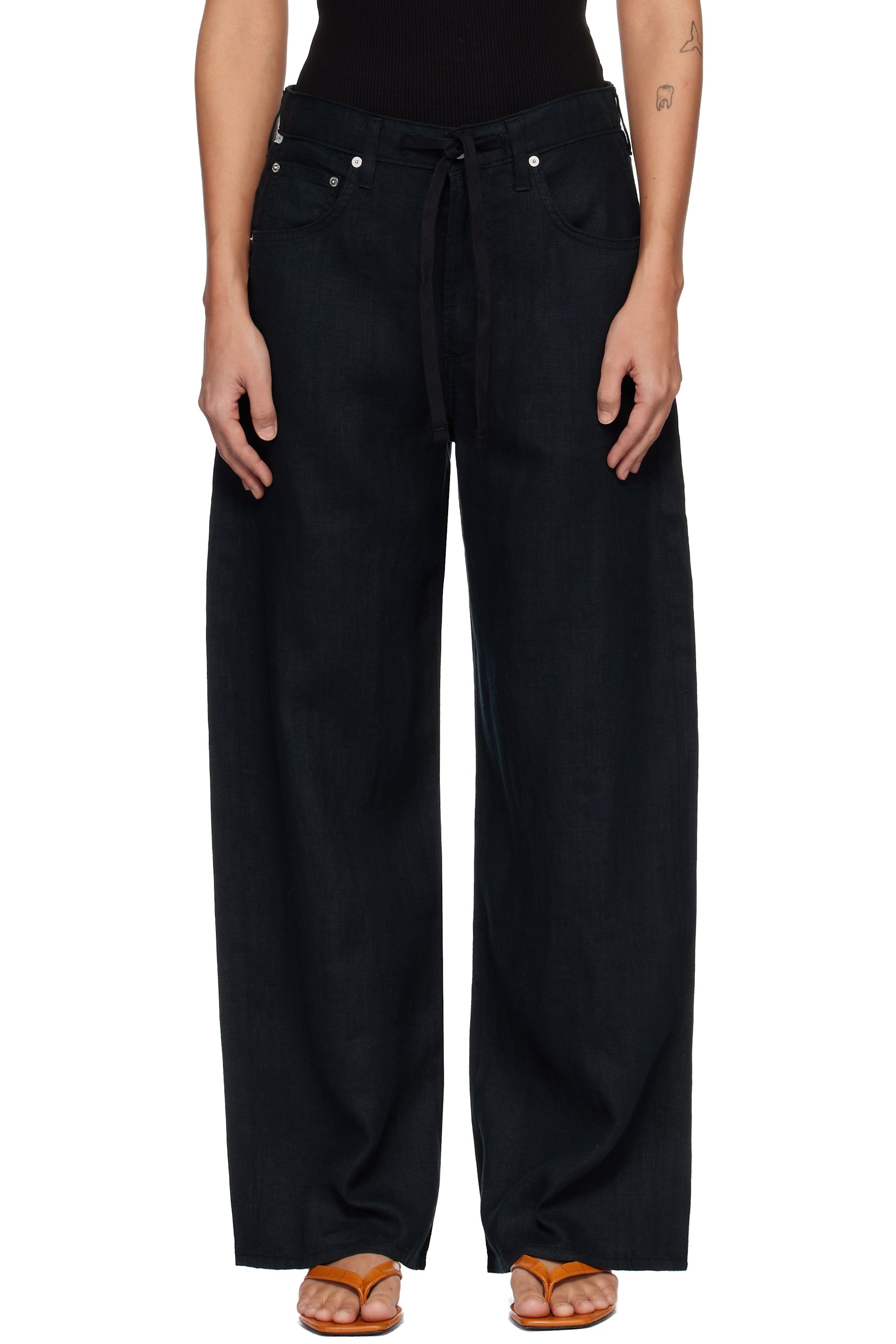 Citizens of Humanity - Black Brynn Drawstring Linen Trousers