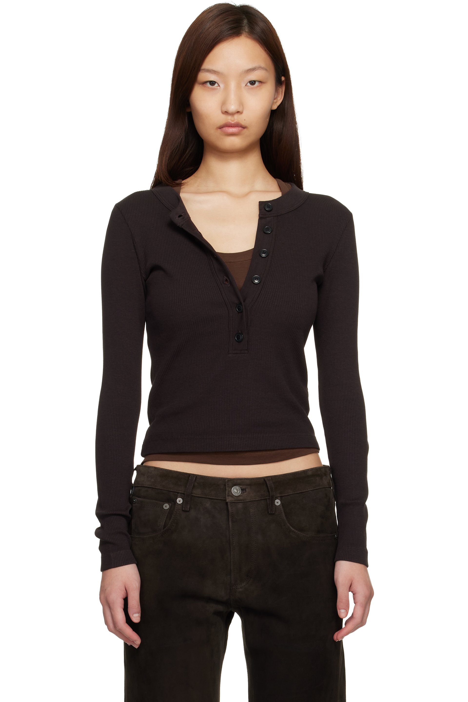 Citizens of Humanity - T-shirt de style henley Varra brun