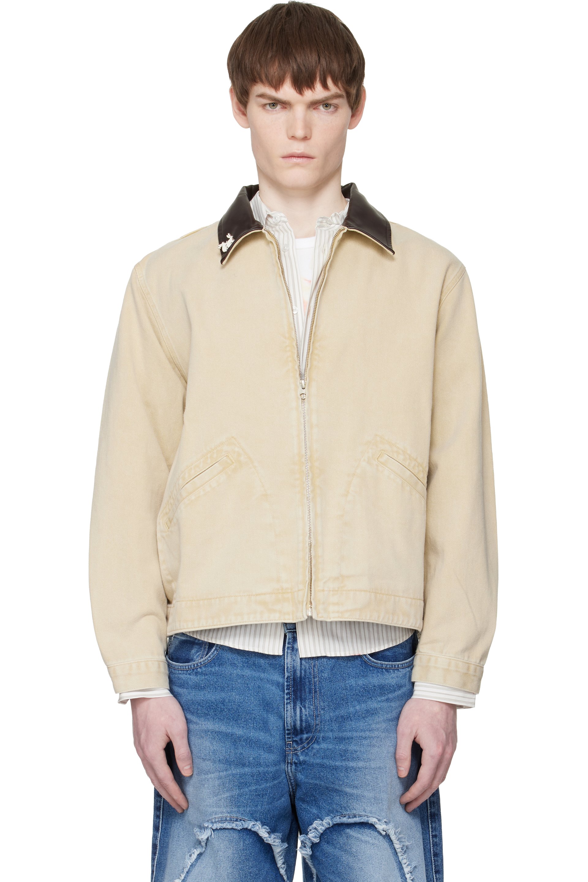 Carne Bollente - Beige 'Moto Rabbit Rides Again' Denim Jacket
