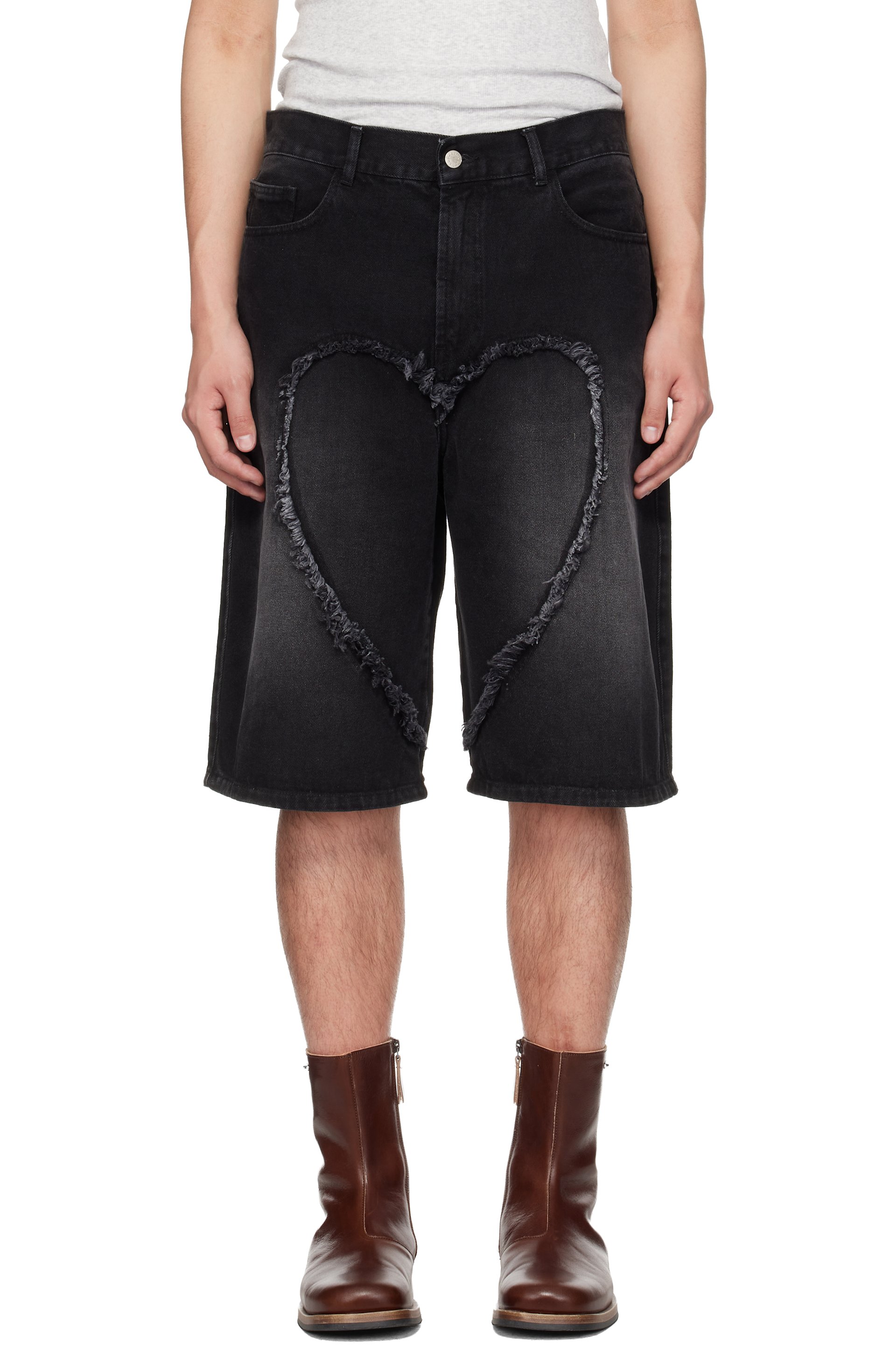 Carne Bollente - Short Love noir en denim exclusif à SSENSE