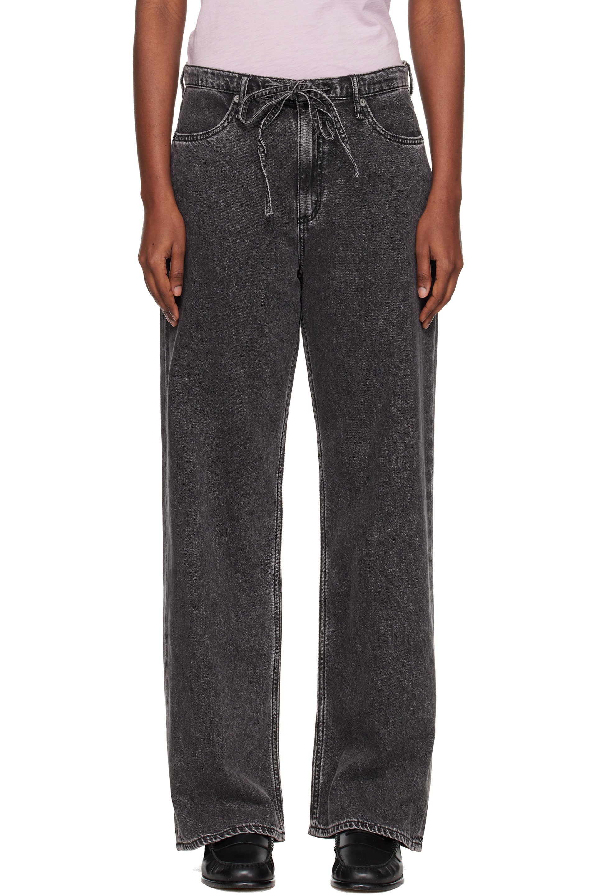 rag & bone - Black Phoebe Wide-Leg Drawstring Jeans