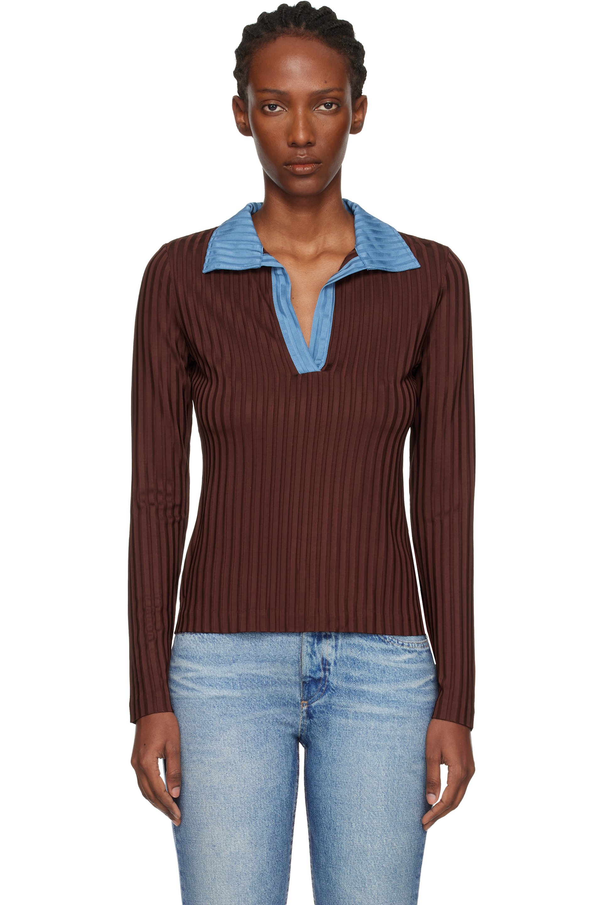 rag & bone - Polo à manches longues contrasté Natalia bourgogne