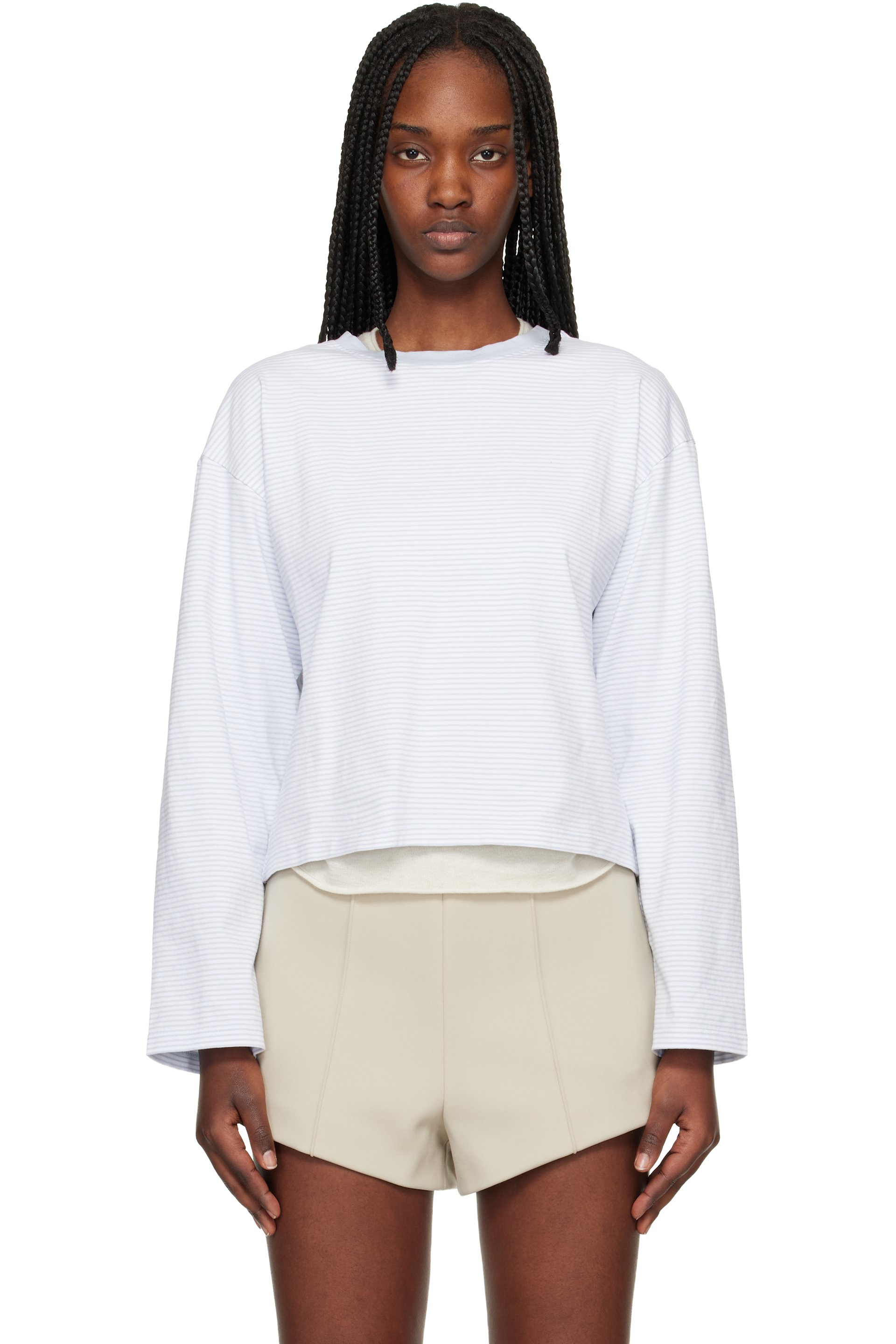 rag & bone - T-shirt à manches longues droit Kelly blanc et bleu à rayures