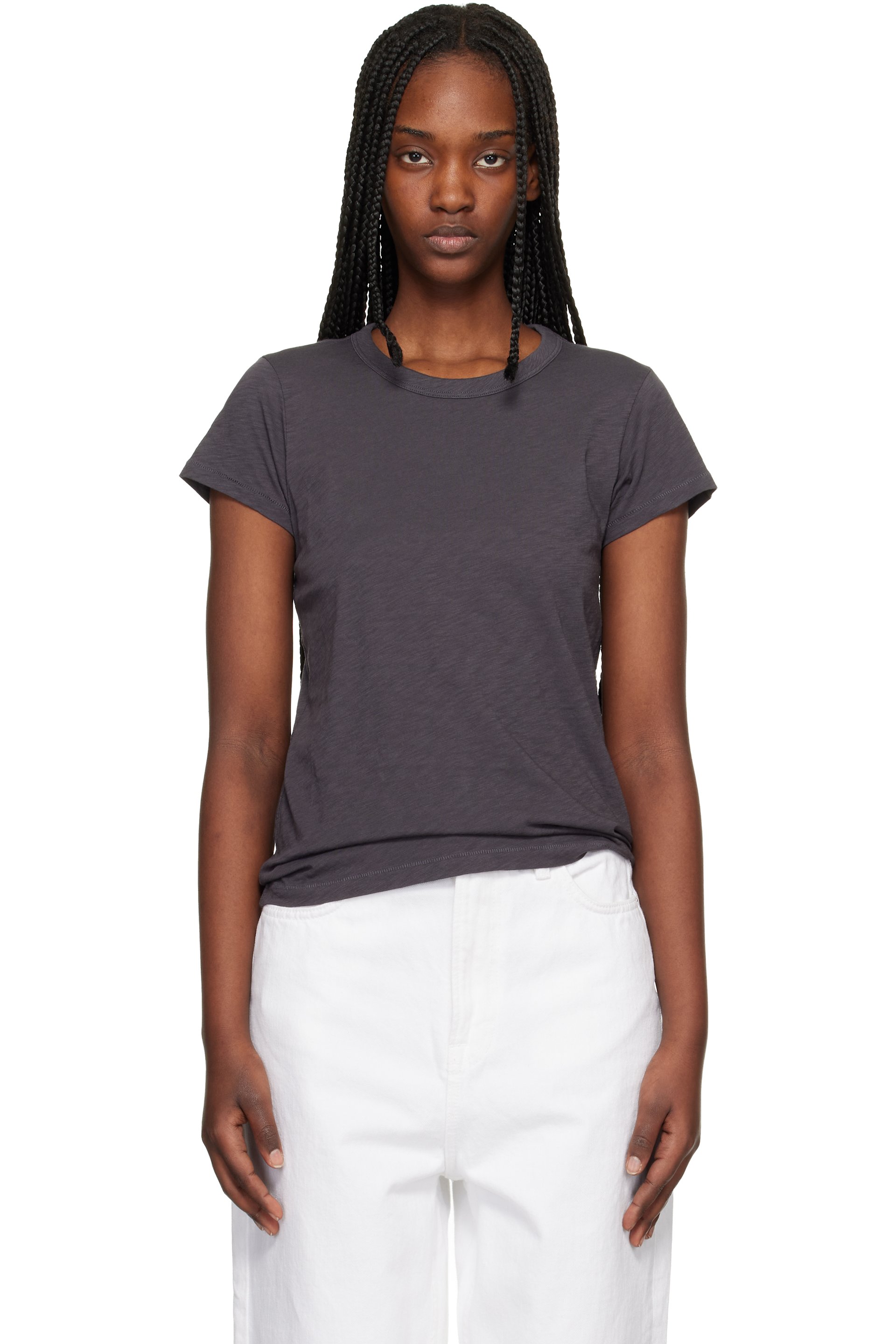 rag & bone - T-shirt gris en coton flammé