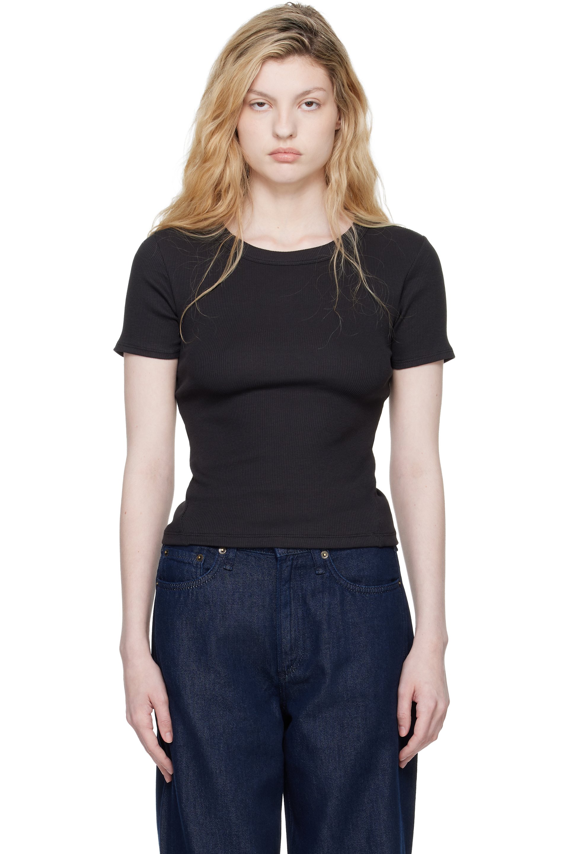 rag & bone - T-shirt noir en tricot côtelé