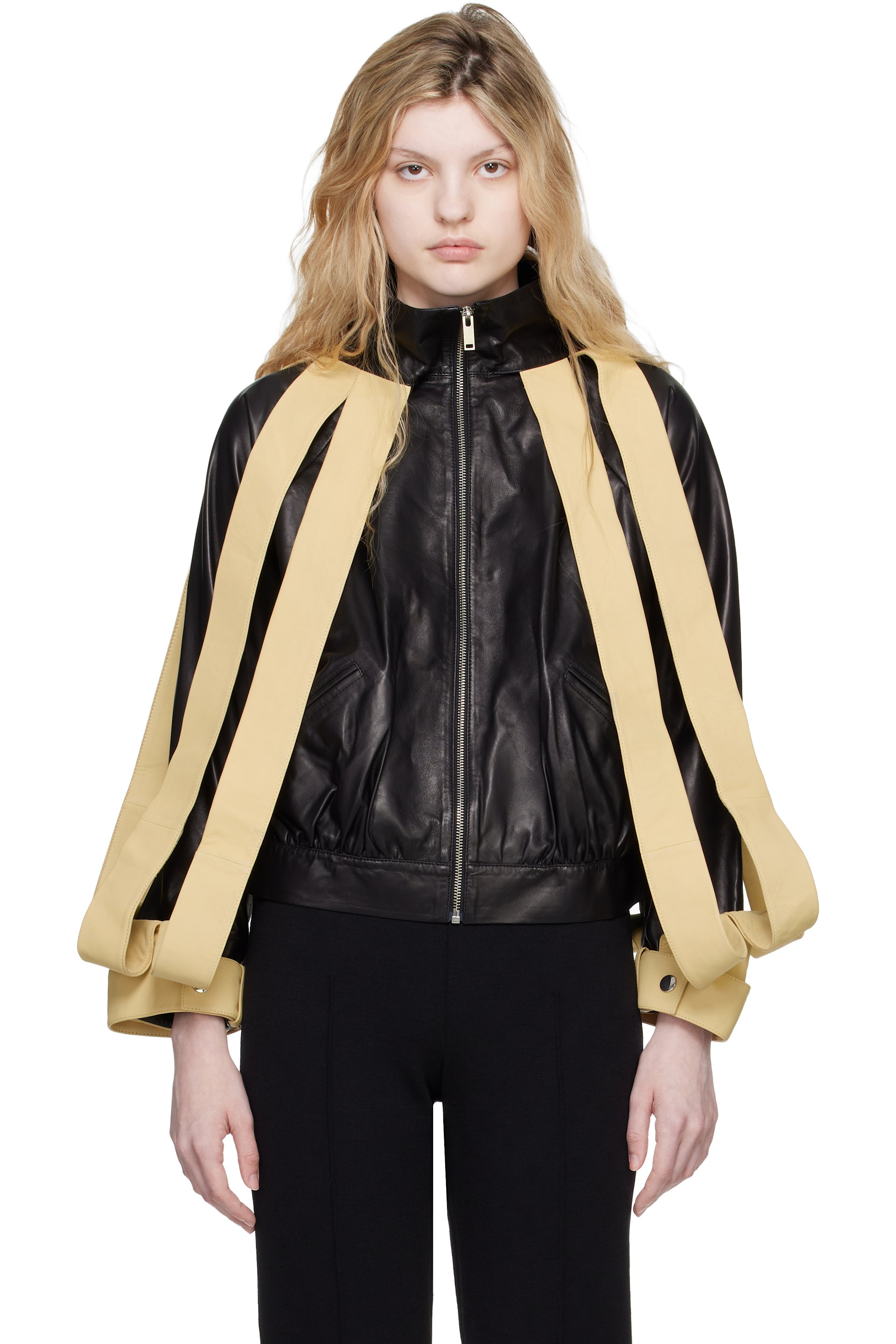 SUPER YAYA - Black & Yellow Lansquenet Leather Bomber Jacket