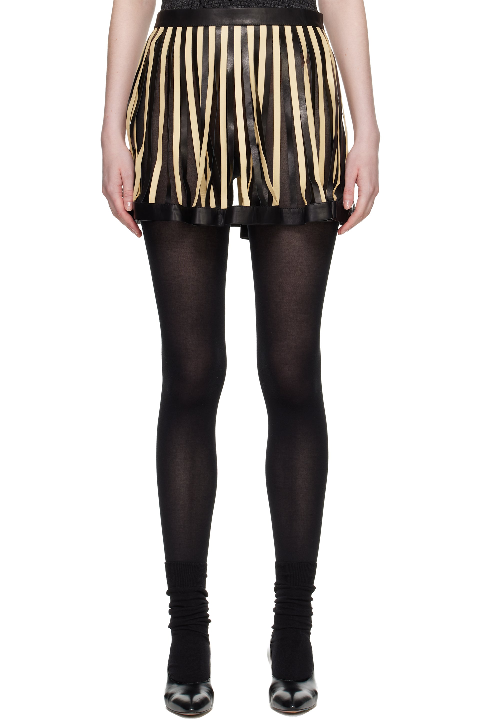 SUPER YAYA - Black & Yellow Soleil Leather Miniskirt