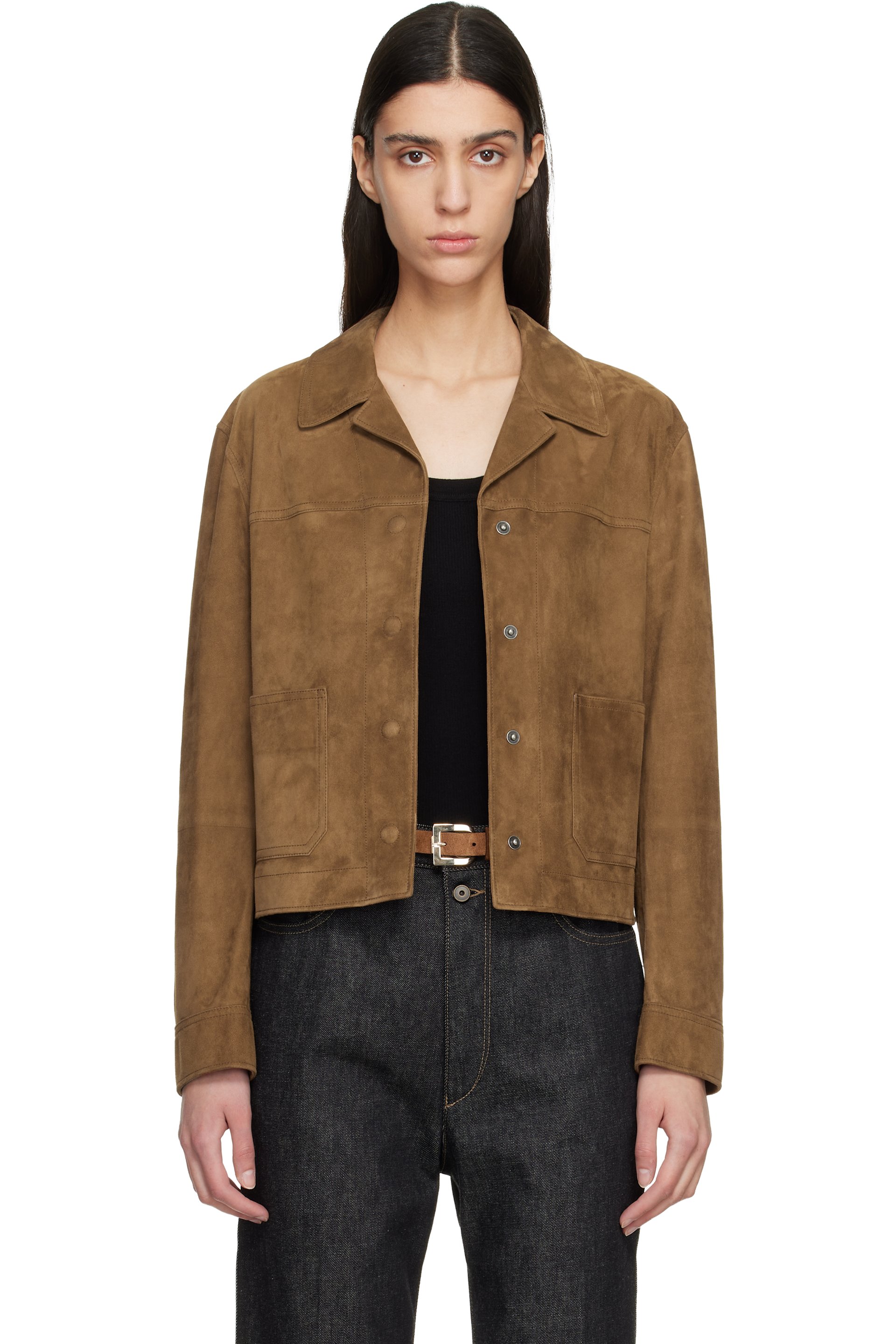 TOM FORD - Blouson brun clair en suède d'agneau