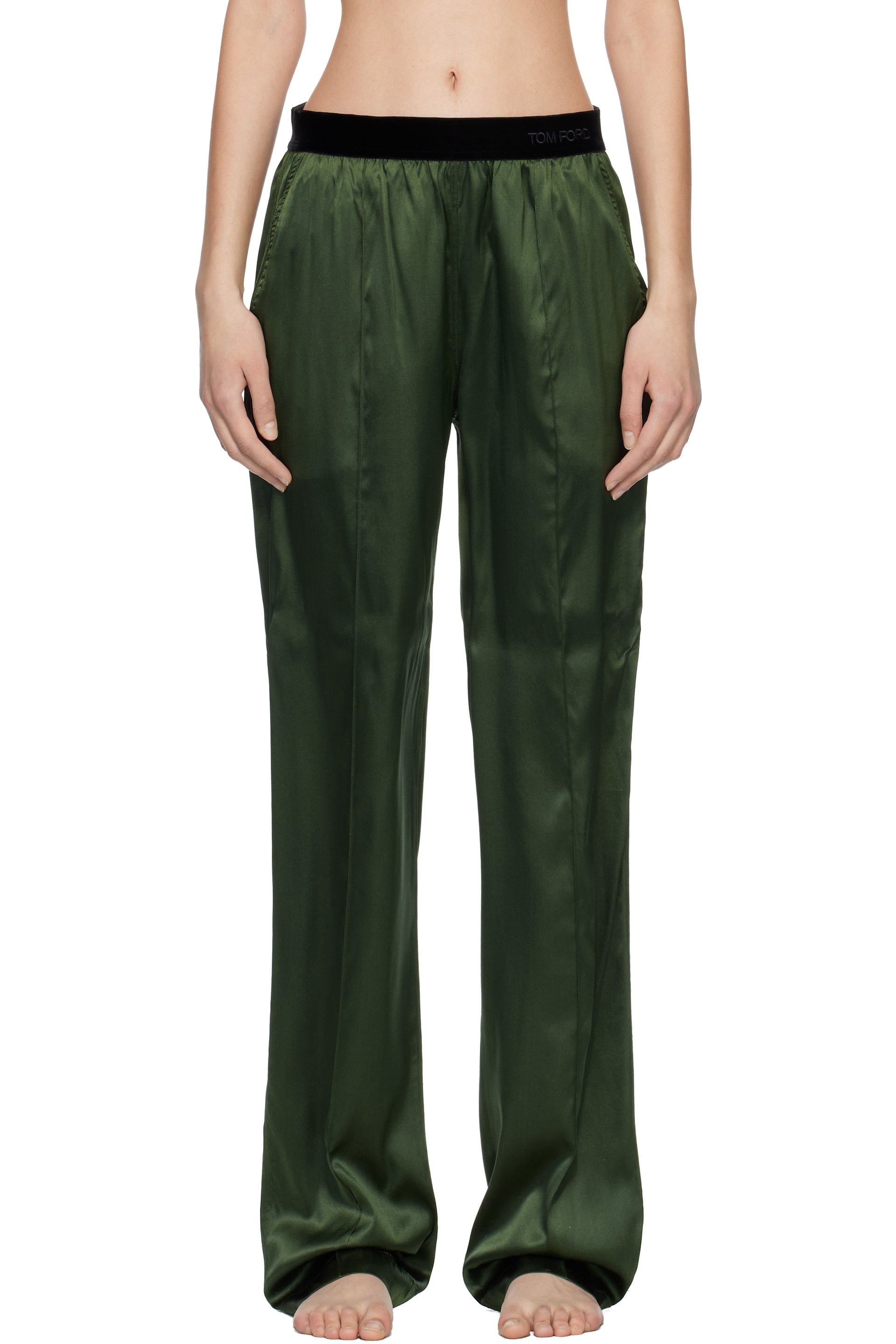 TOM FORD - Pantalon de détente kaki en satin extensible de soie