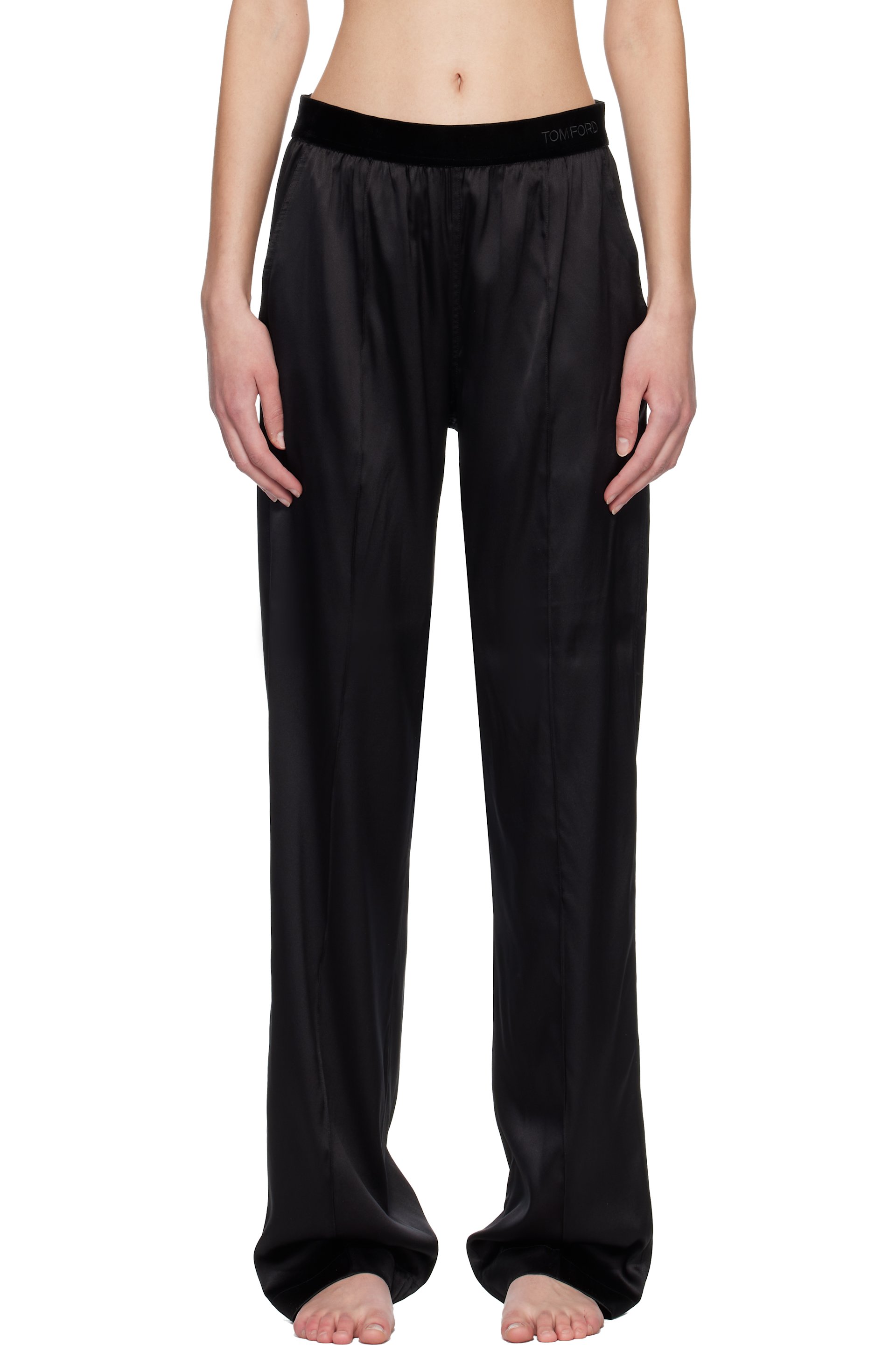 TOM FORD - Pantalon de détente noir en satin extensible de soie