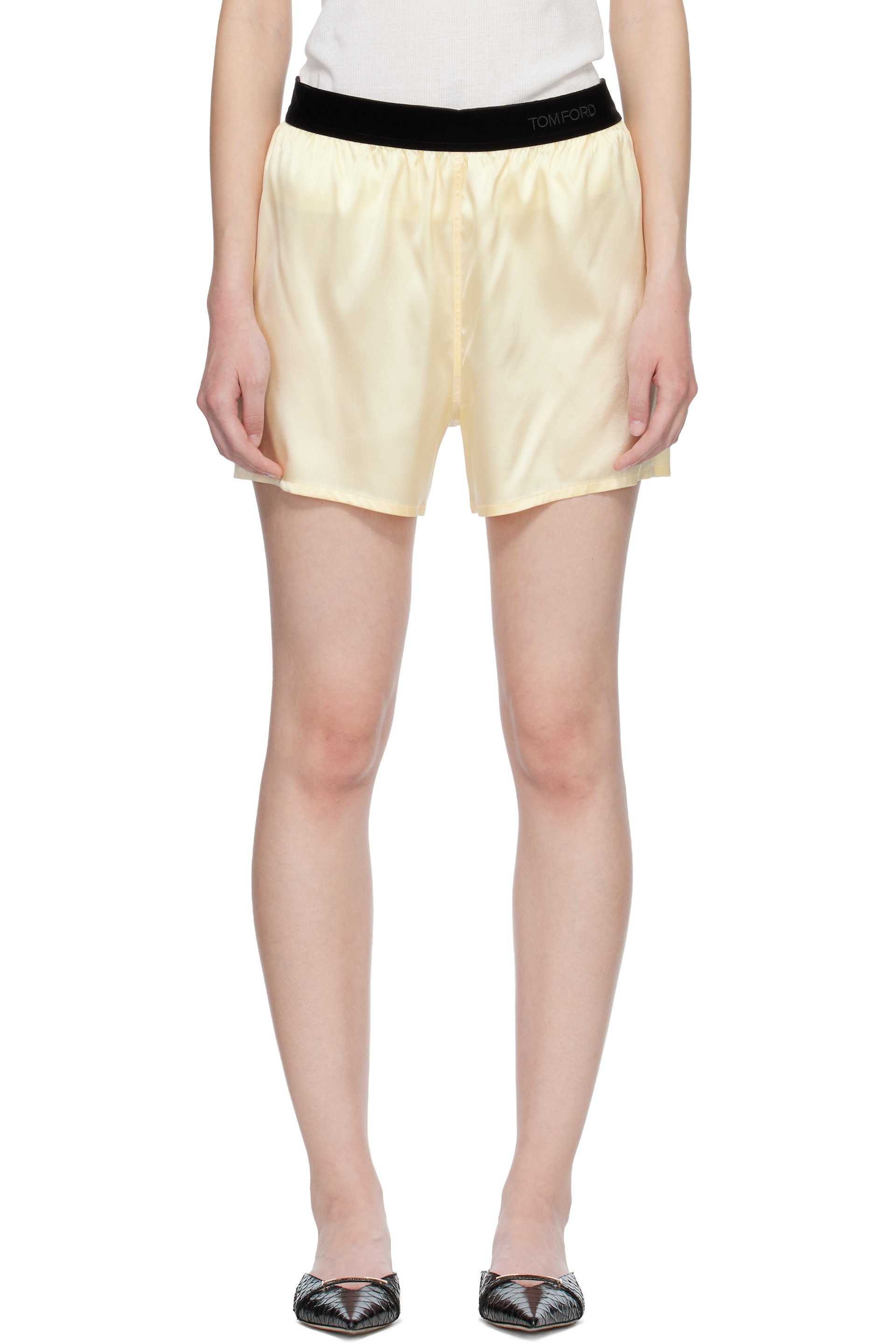 TOM FORD - Short boxer jaune en satin extensible de soie