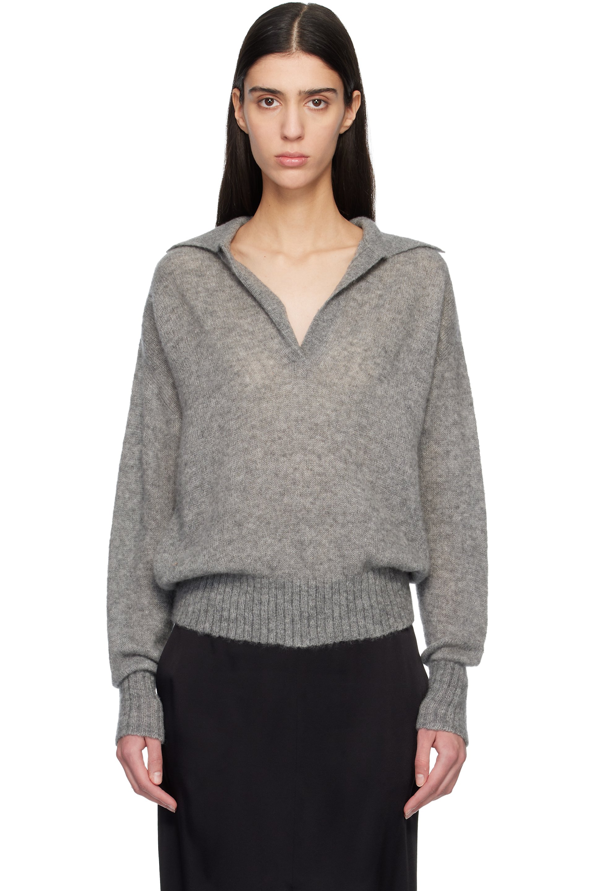 TOM FORD - Polo surdimensionné gris en cachemire et soie
