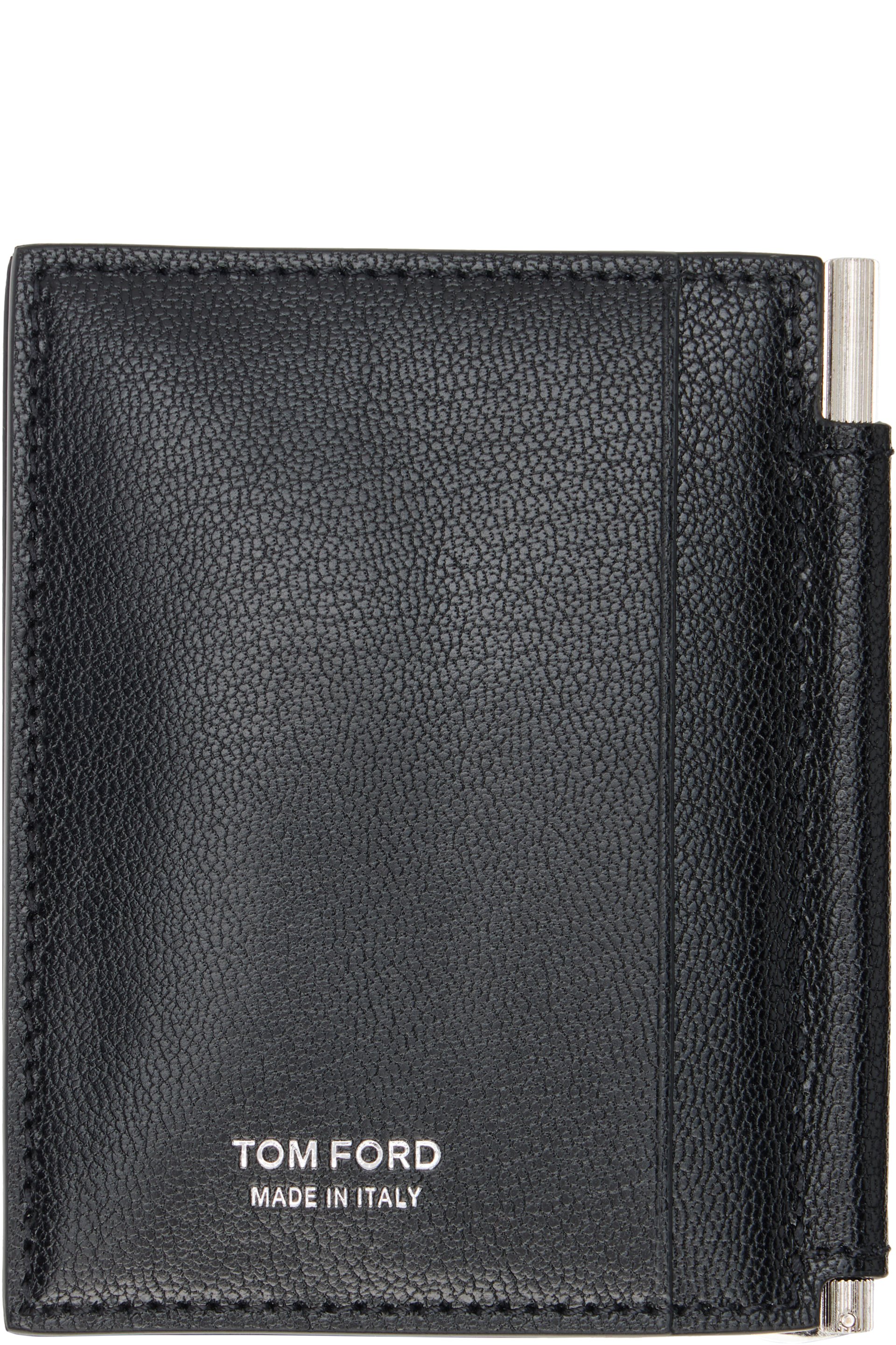 TOM FORD/トム フォード MONEY CLIP WALLET Black Elongated T Line Money Clip Card Holder by TOM FORD on Sale