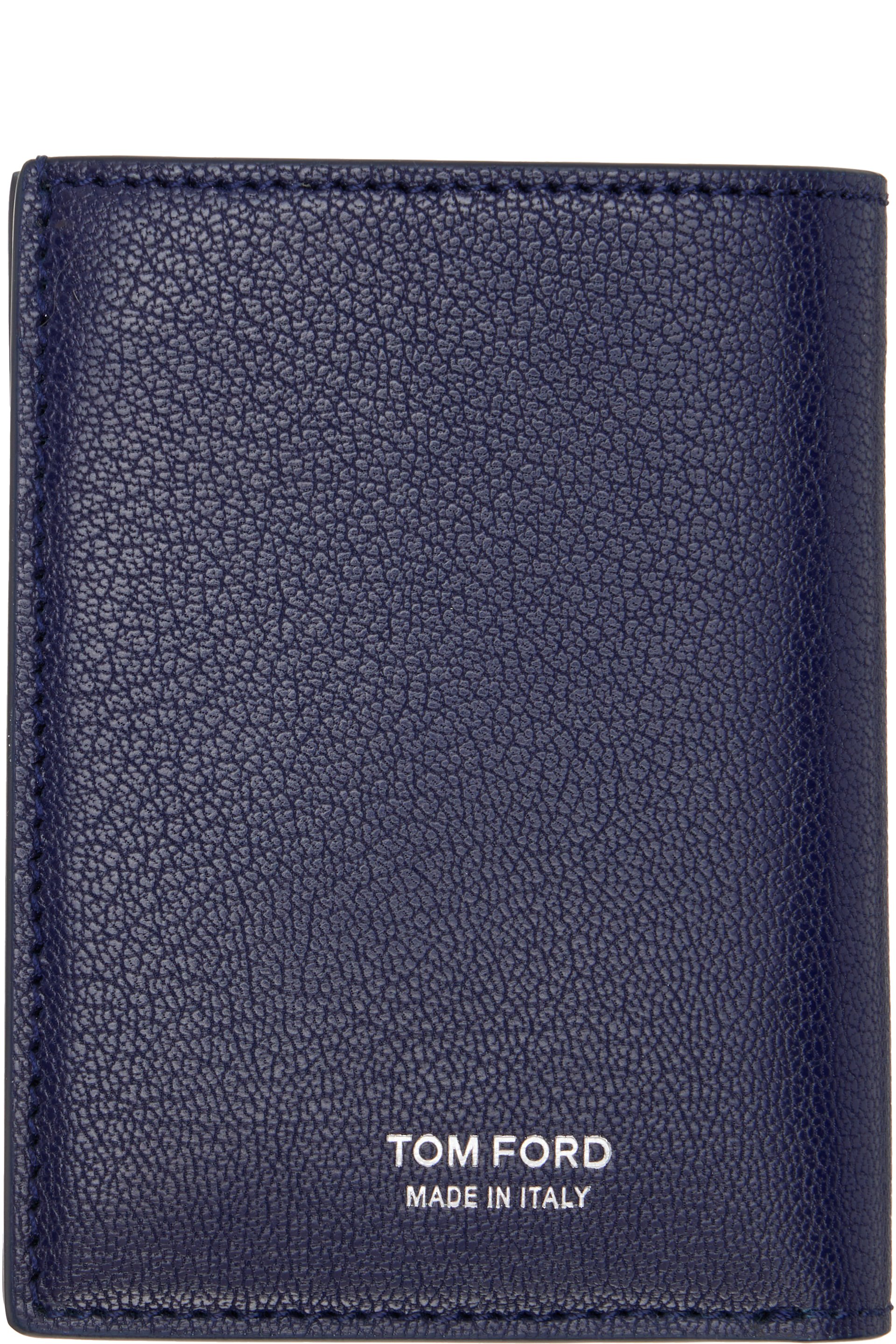 TOM FORD: Navy Elongated T Line Folding Card Holder | SSENSE