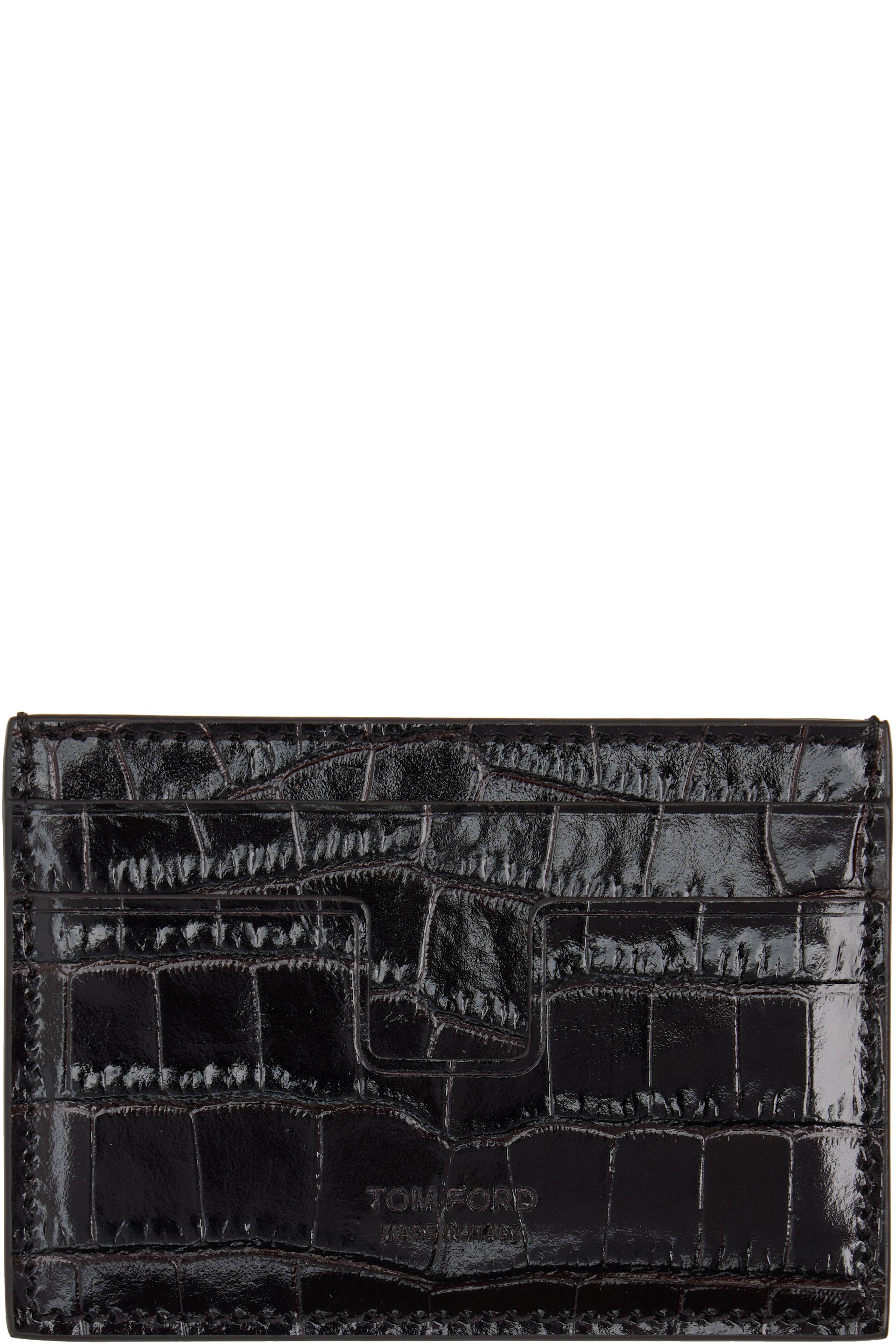 TOM FORD - Black Shiny Croc 'T Line' Money Clip Card Holder