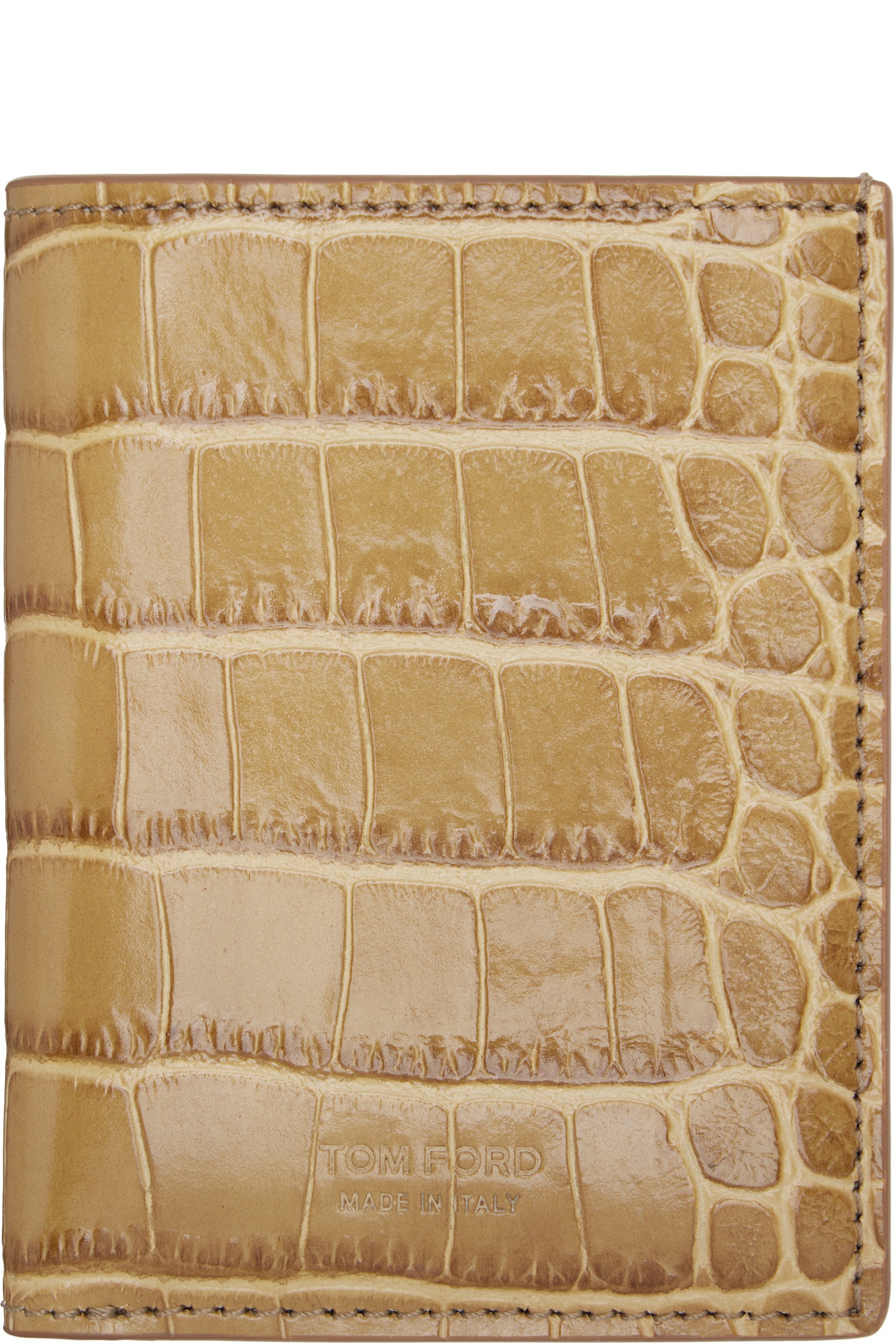 TOM FORD - Tan Shiny Croc 'T Line' Folding Card Holder